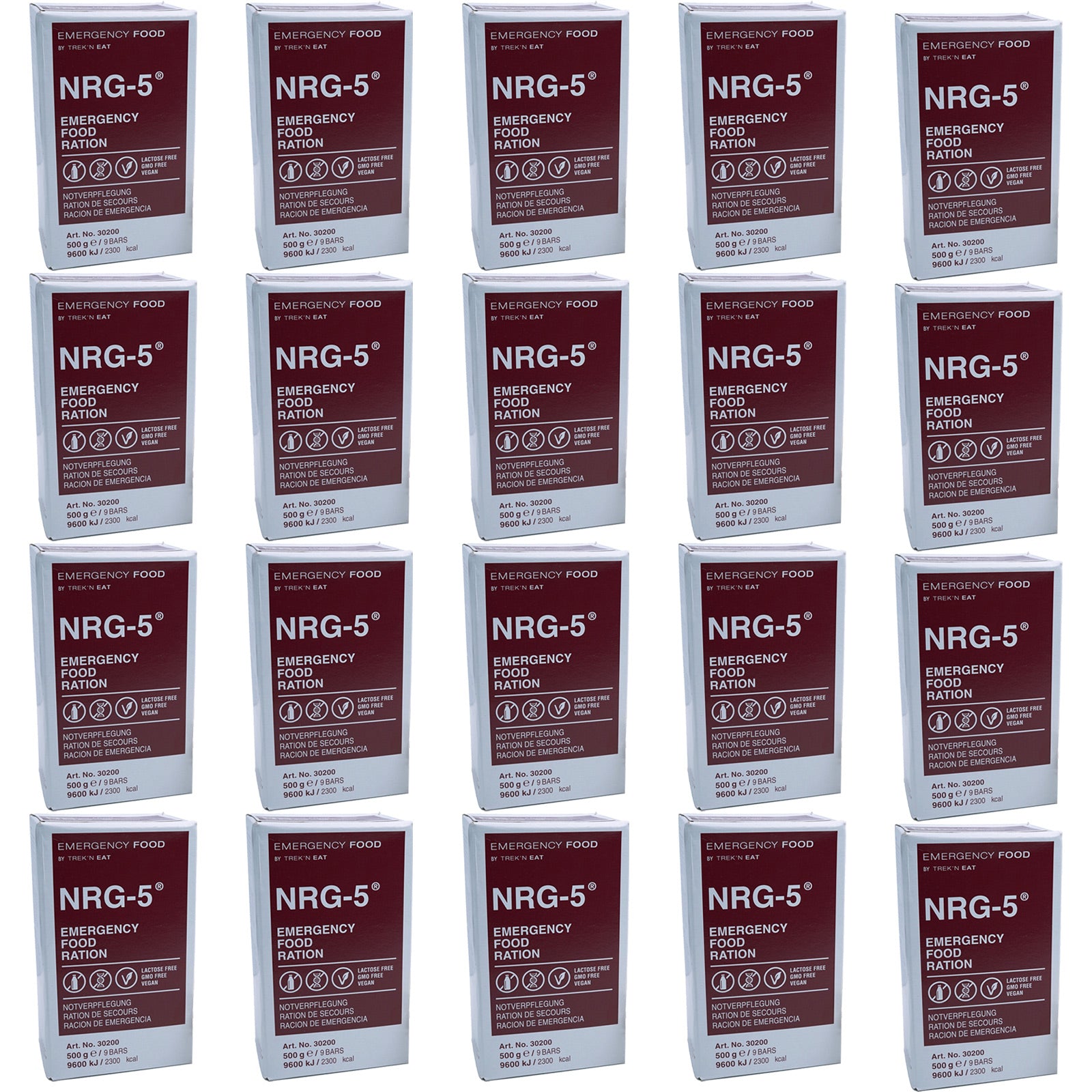 EMERGENCY FOOD 20 x NRG-5 Trekking Nahrung Not Ration Essen Laktosefrei Vegan