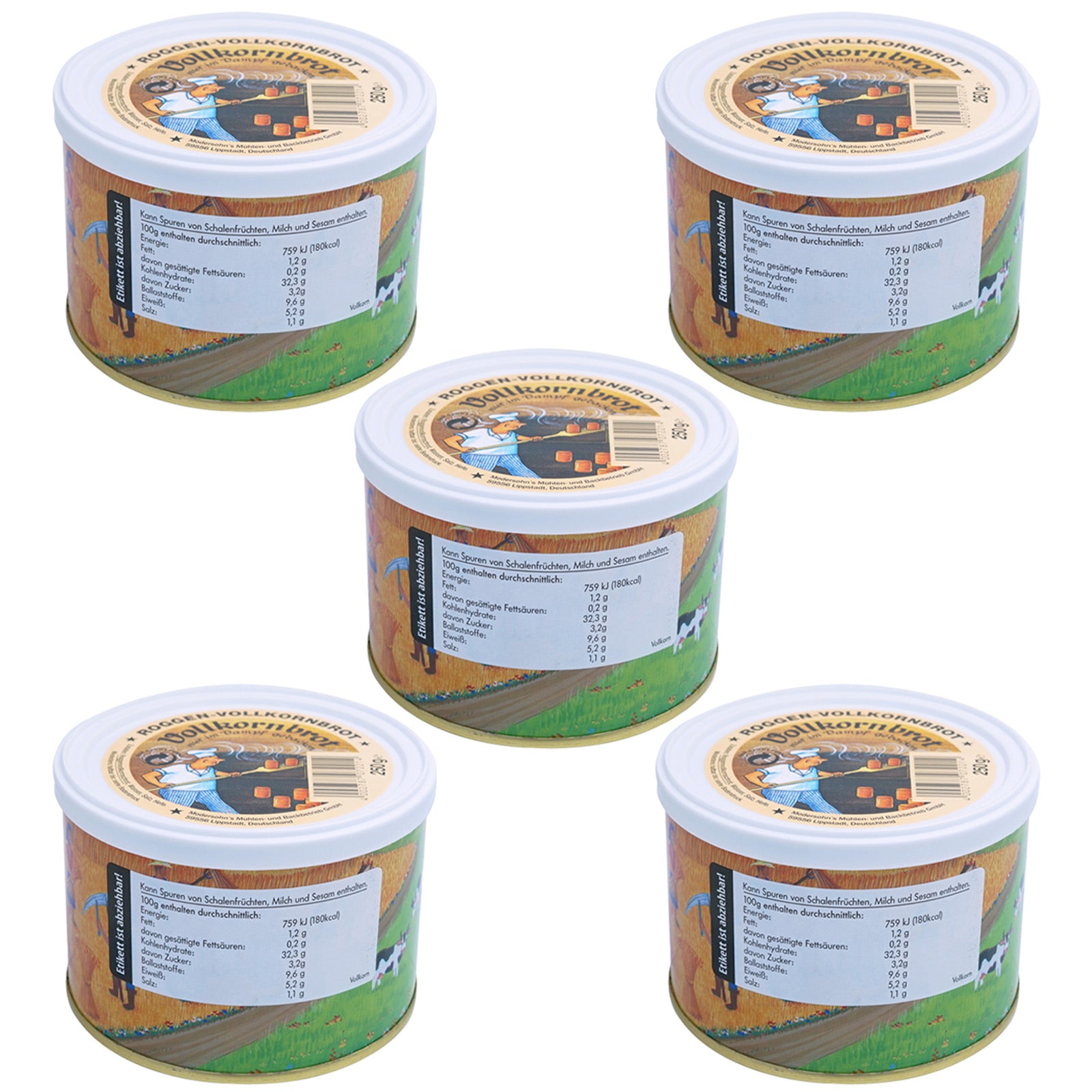 TREK'N EAT 5x Vollkornbrot Dosen Brot Trekking Nahrung Essen Ration Vegan 250 g