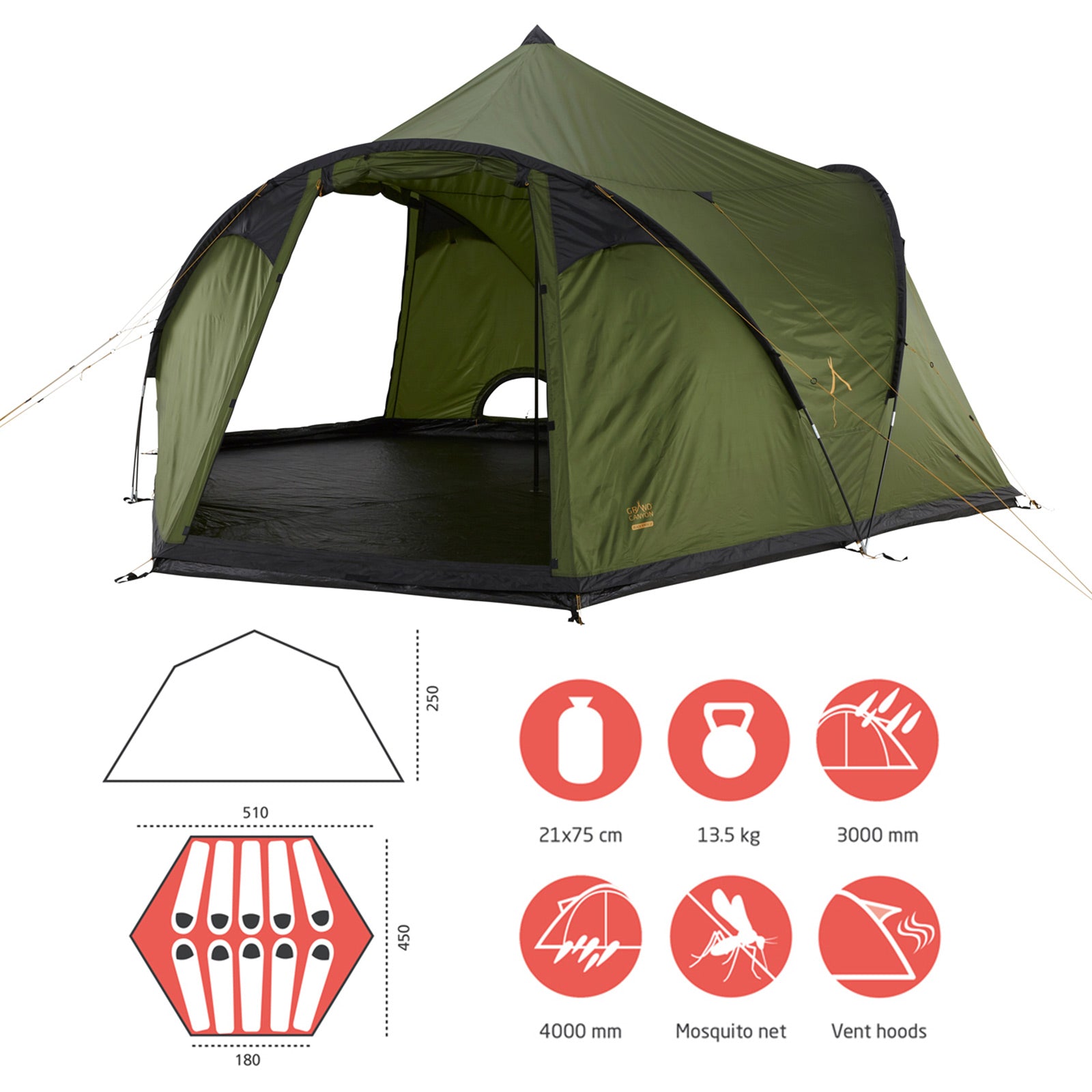 GRAND CANYON Black Knob 10 Person Tepee Tent Family Group Tent Tipi Wigwam