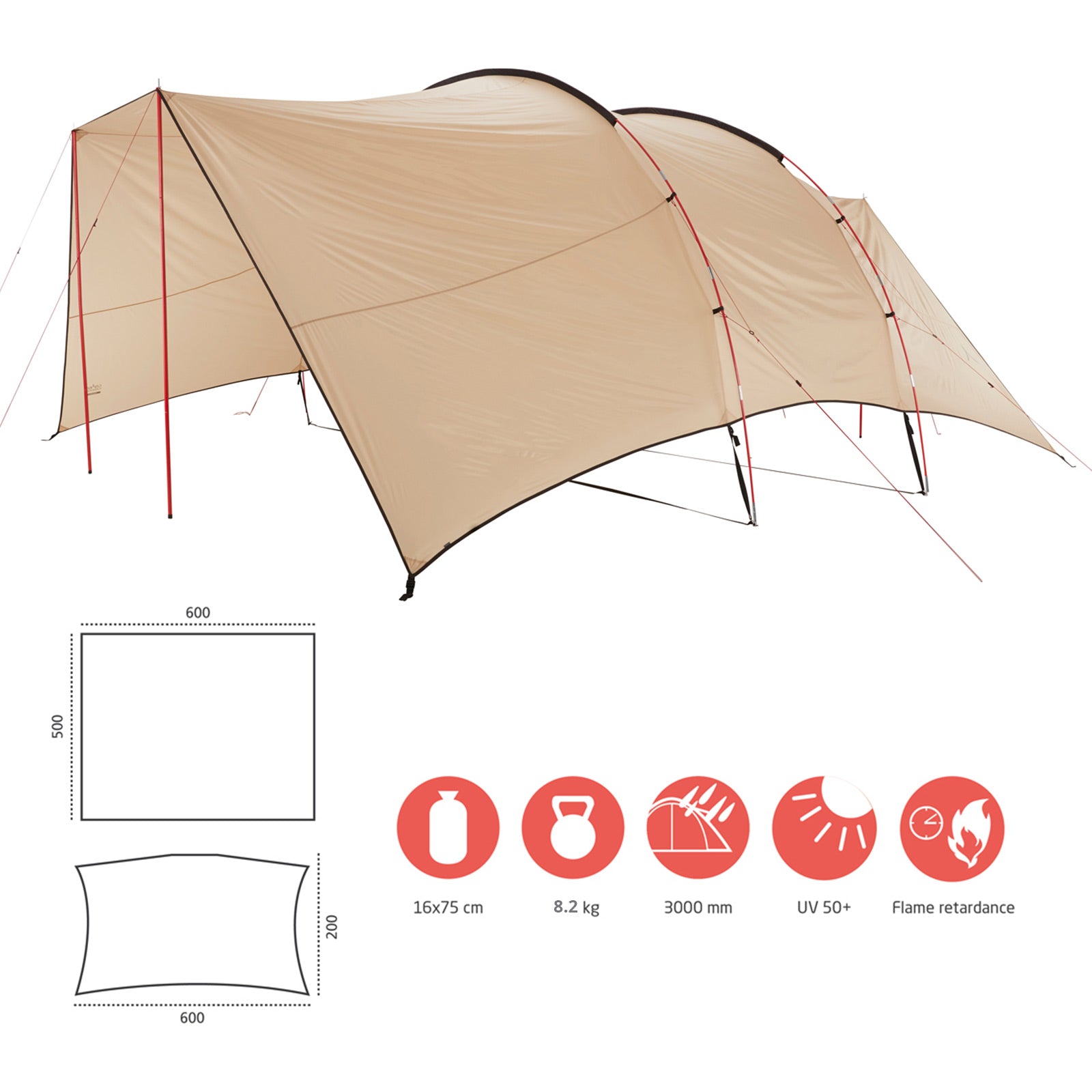 GRAND CANYON Pavilion Tarp Tahuta Shelter 5 Sun Sail Camping Bus Awning 6x5m