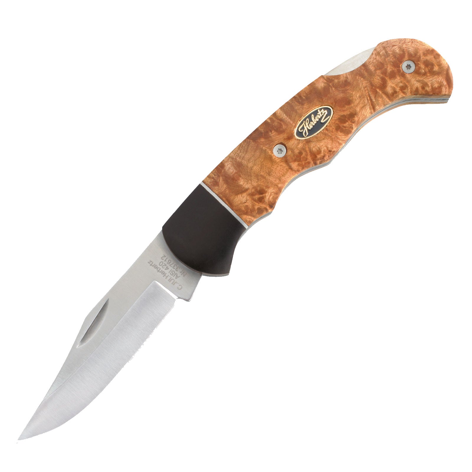 Couteau de poche HERBERTZ, couteau à une main, couteau pliant, couteau d'extérieur en acier, bois de racine
