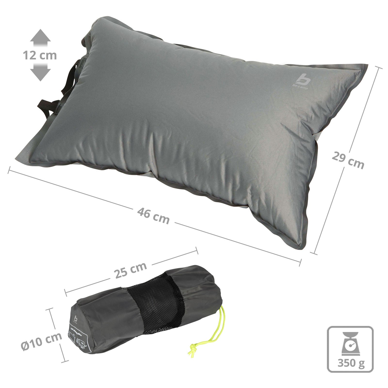 BO-CAMP Reis- en nekkussen voor op de camping en buiten - zelfopblaasbaar, 12 cm, lichtgewicht