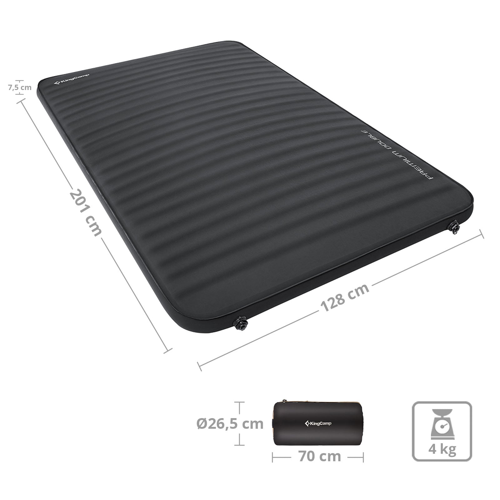 Matelas gonflable KINGCAMP Premium Double, matelas de camping autogonflant, 7,5 cm