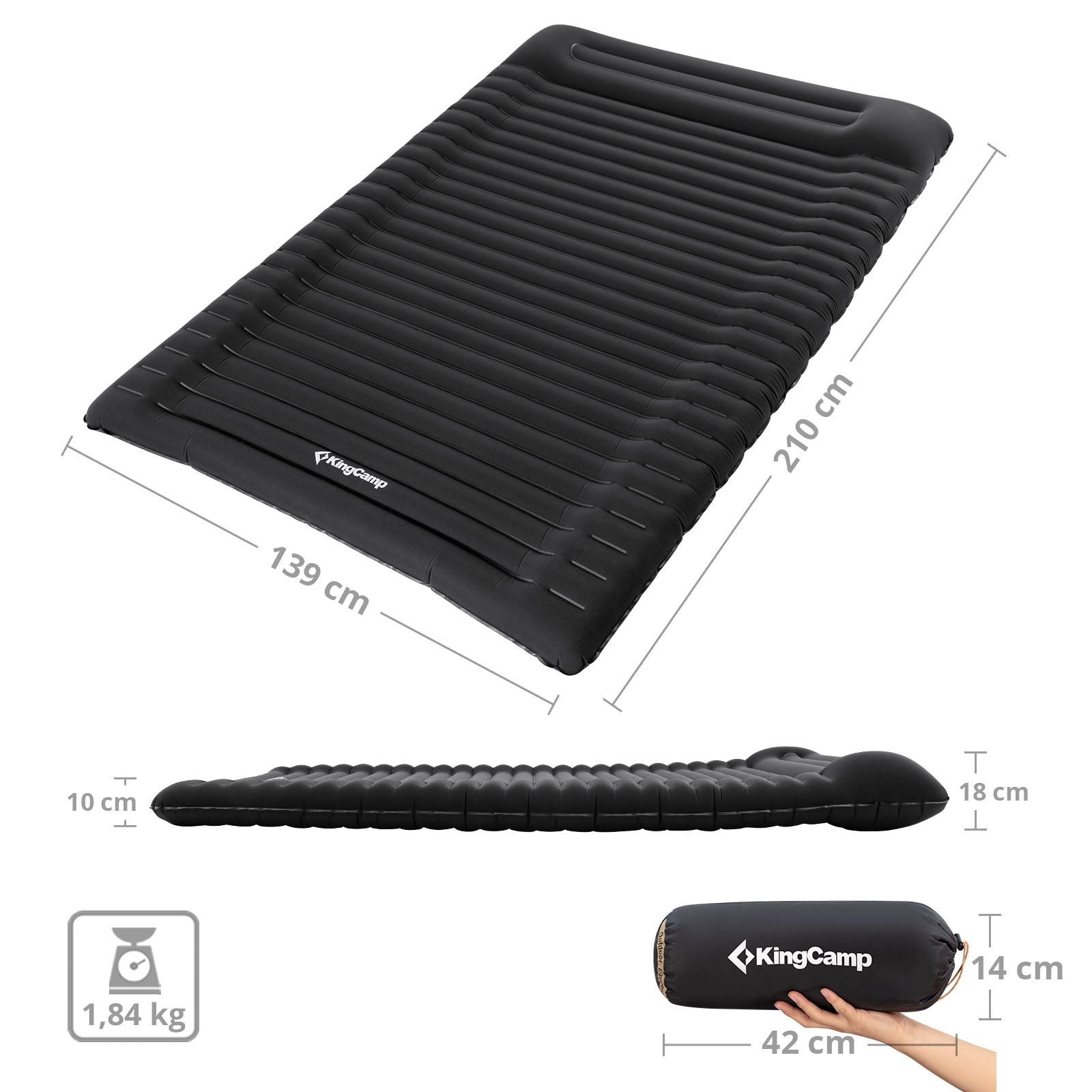 KINGCAMP Comfort Deluxe Double dubbel campingluchtbedmatras 10 cm