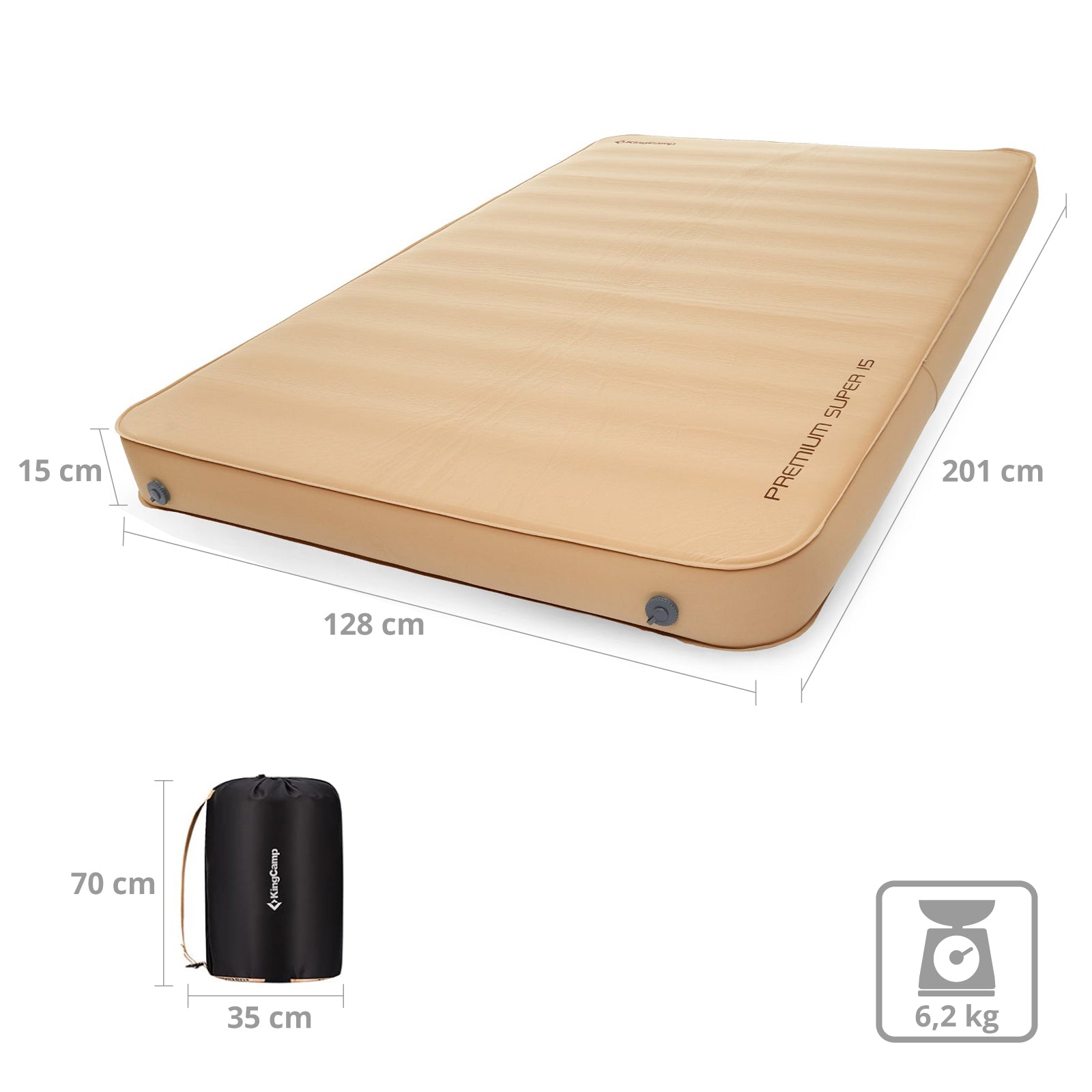 Matelas gonflable de camping Kingcamp Premium Deluxe Double autogonflant 15 cm