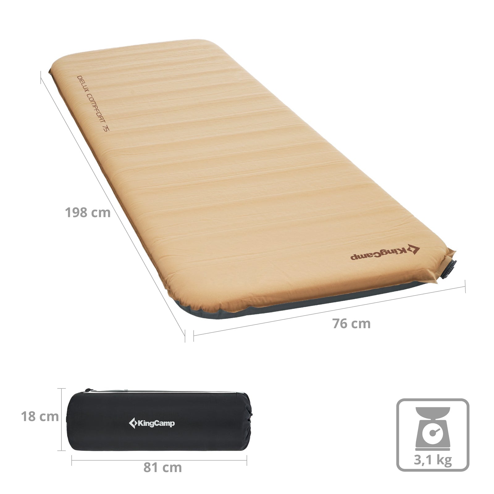 KINGCAMP Camping Luchtbed Premium Slaapmat Zelfopblaasbaar 7,5 cm