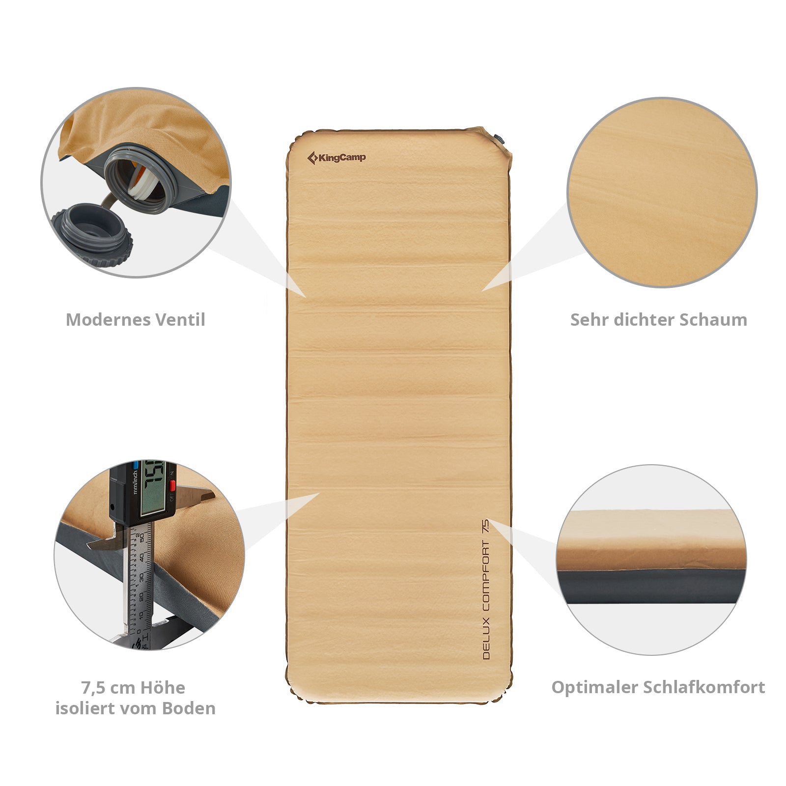 KINGCAMP Camping Luftbett Premium Isomatte Schlaf Matte Selbstaufblasend 7,5 cm