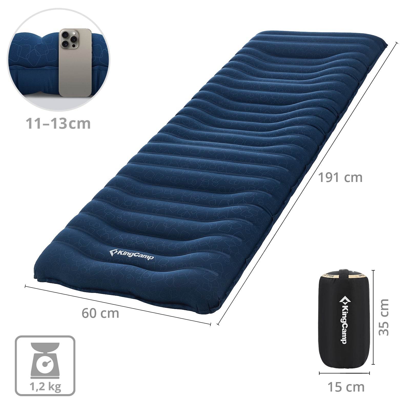KINGCAMP Isomatte Elevate Trekking Luftbett Camping Luftmatratze Leicht 1,2 kg