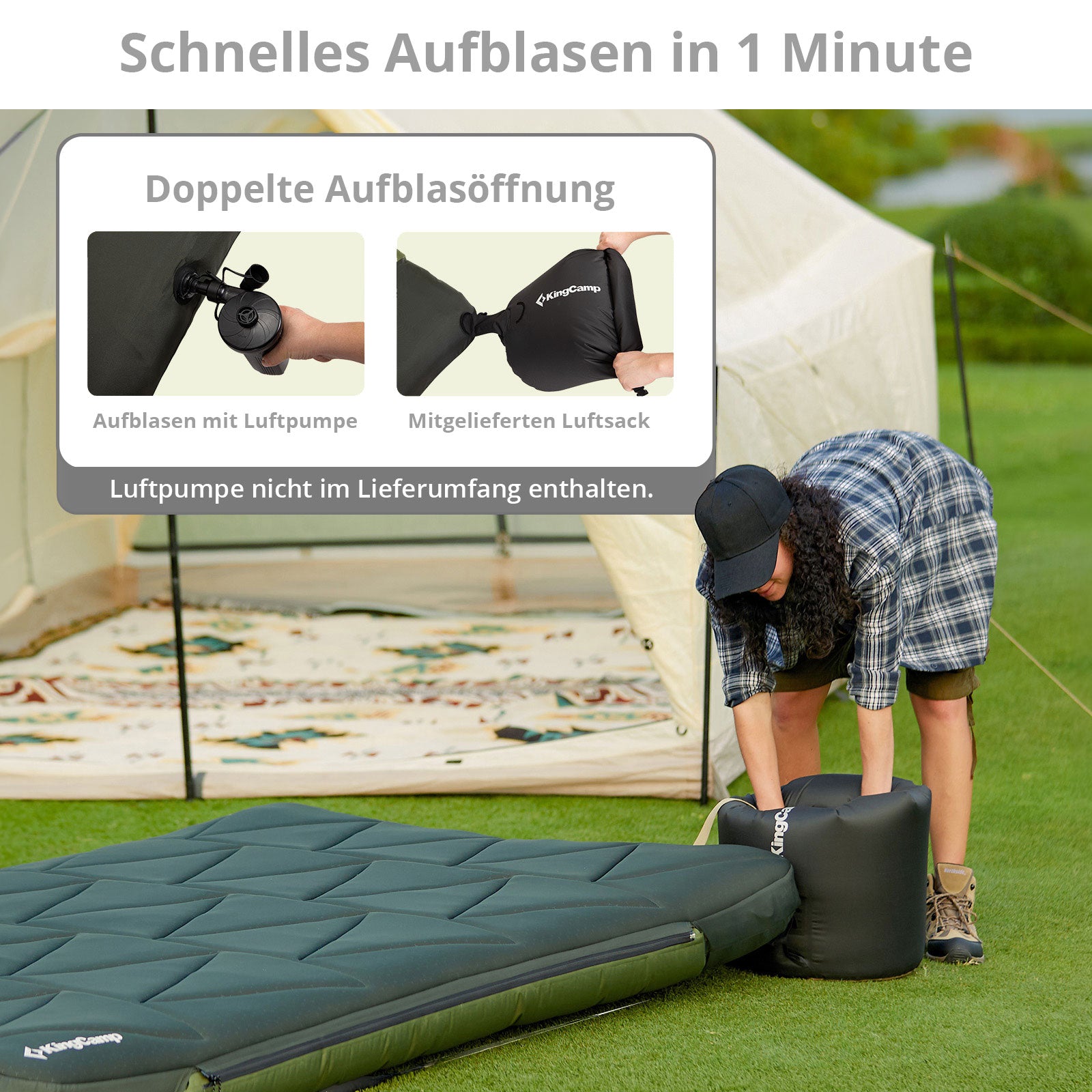 KINGCAMP Luftbett LuxeAir Double 2 Personen Camping Isomatte + Bezug 17 cm