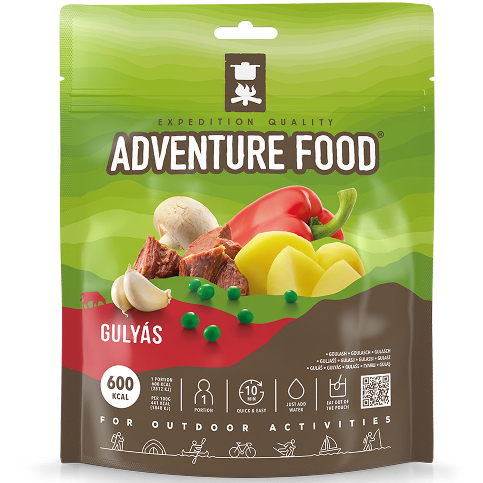 Nourriture d'aventure Goulash Repas en plein air Nourriture de randonnée Goulash Ration alimentaire d'urgence