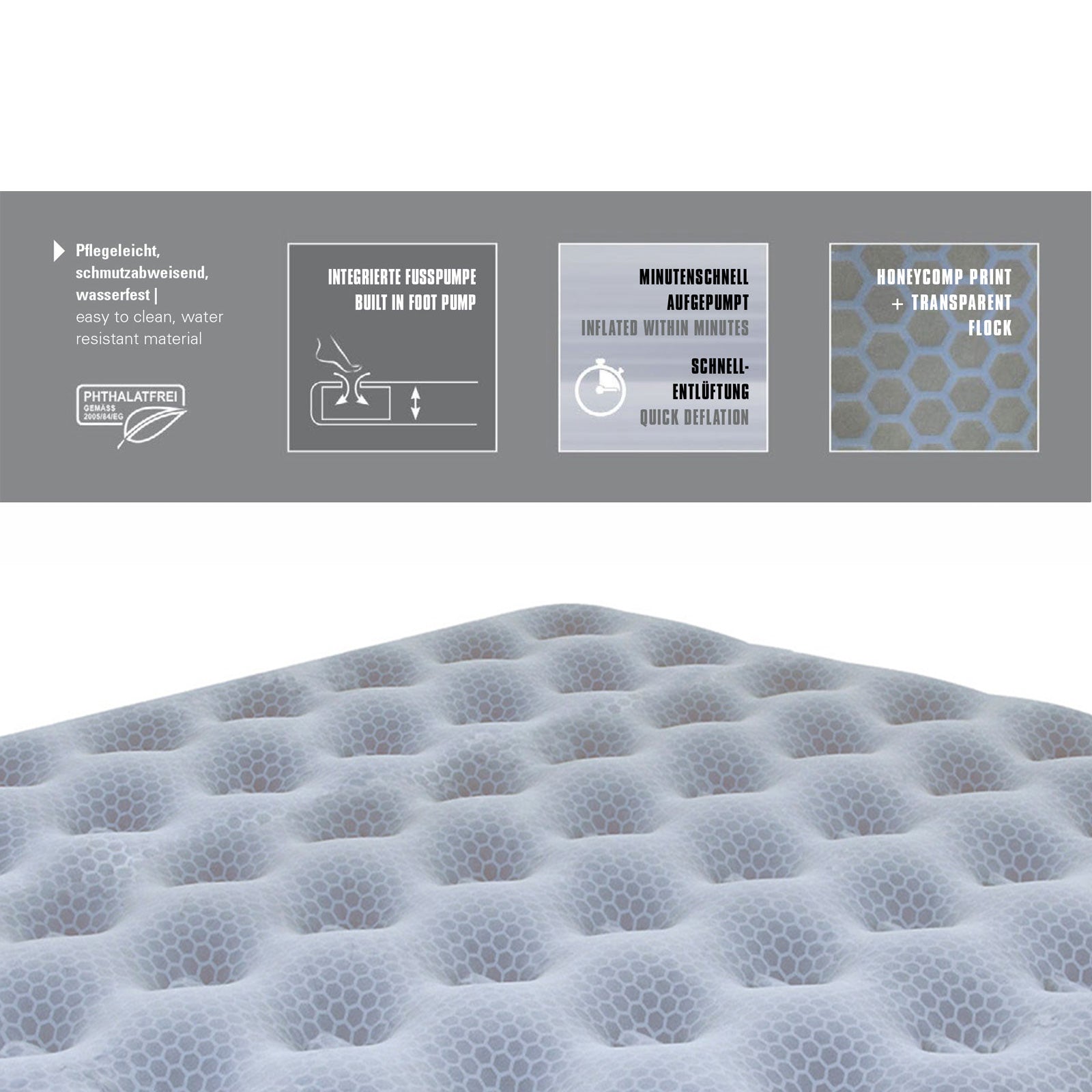 HIGH PEAK Airbed Comfort Plus - Air mattress Camping guest bed Sleeping pad Pump