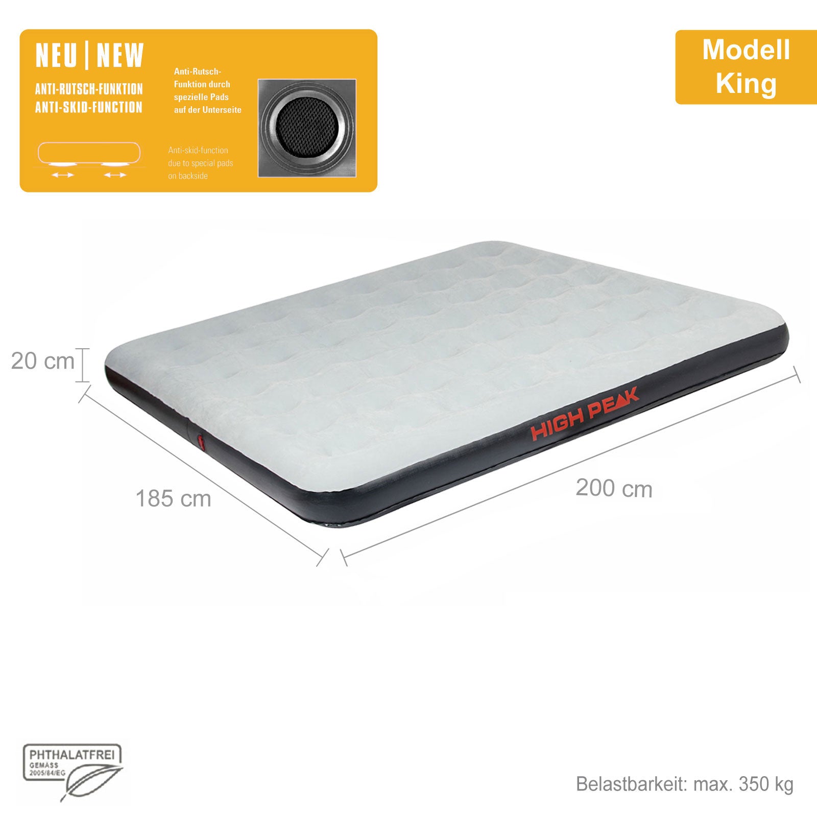 Lit gonflable HIGH PEAK, lit d'appoint, matelas de camping, matelas de couchage, matelas gonflable, lit de camping