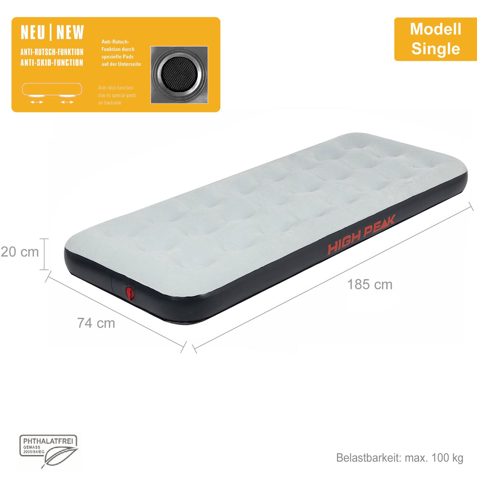 Lit gonflable HIGH PEAK, lit d'appoint, matelas de camping, matelas de couchage, matelas gonflable, lit de camping