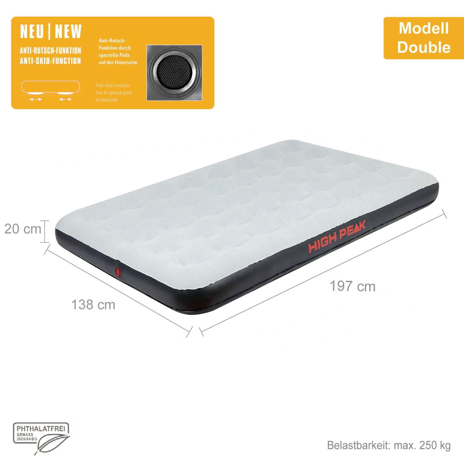 Lit gonflable HIGH PEAK, lit d'appoint, matelas de camping, matelas de couchage, matelas gonflable, lit de camping