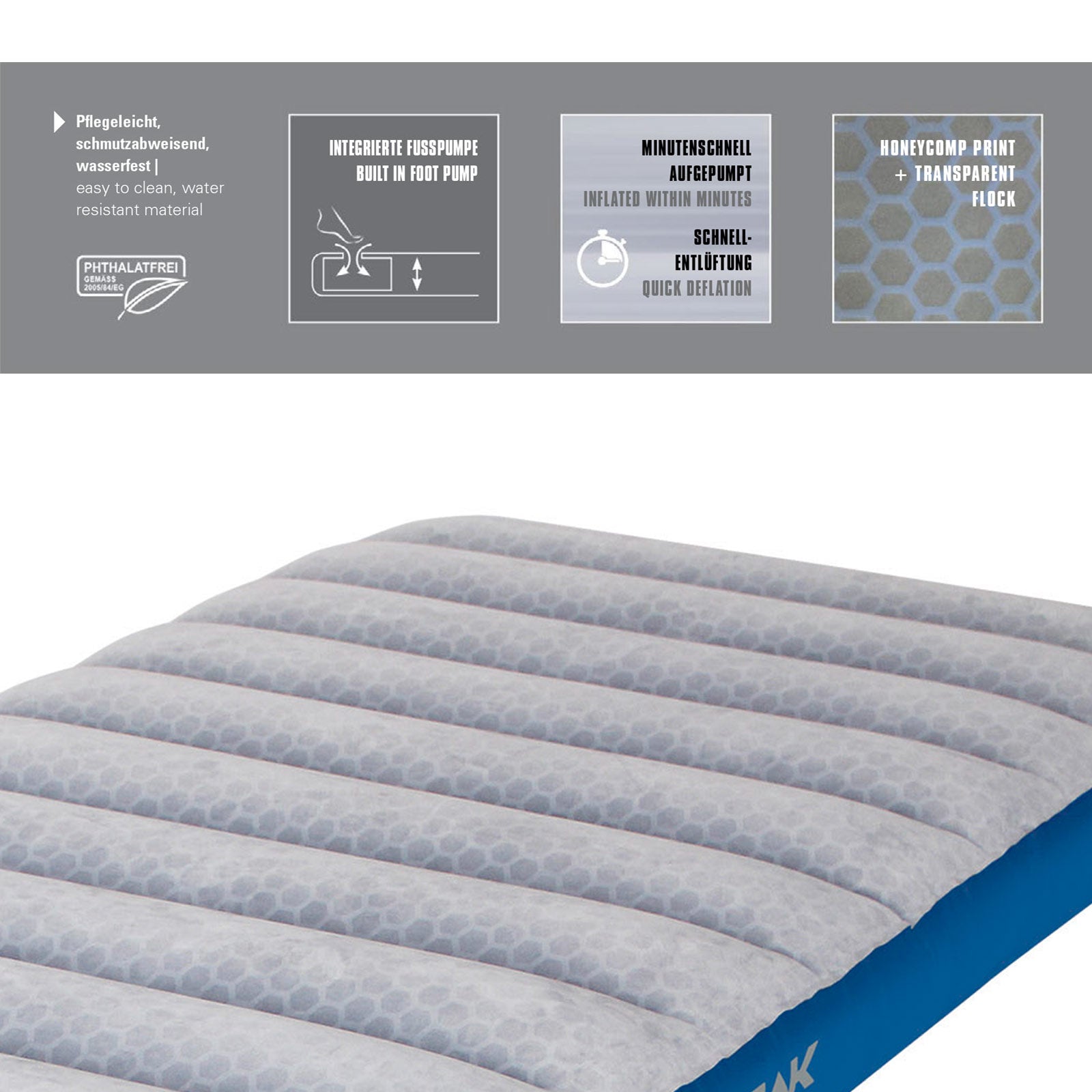 HIGH PEAK Airbed Cross Beam XL - Matelas de couchage Matelas pneumatique de camping Lit d'appoint Pompe