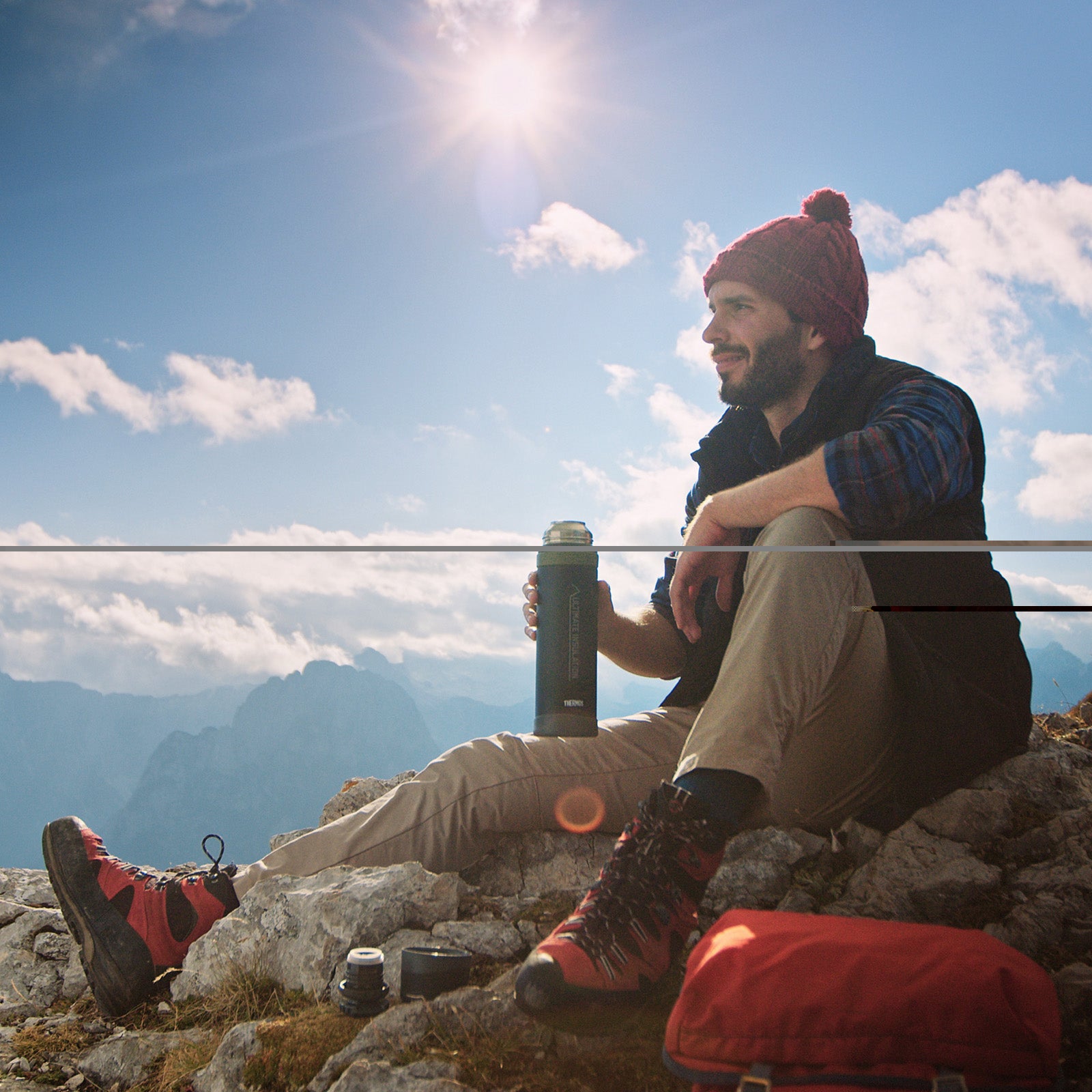 THERMOS Flasche Isolierflasche Mountain Weithals Drehverschluss Becher Leicht