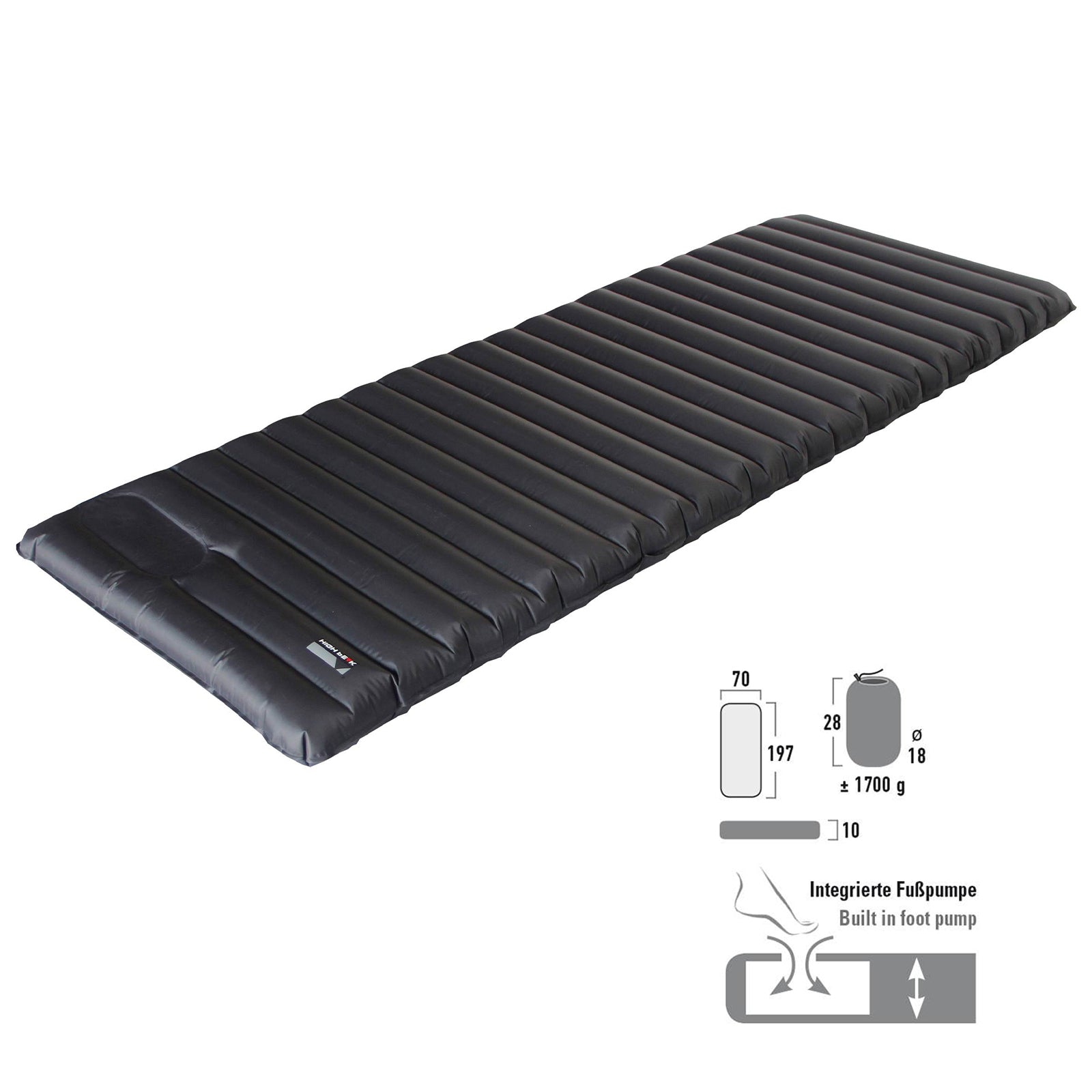 HIGH PEAK Isomatte Dayton XL Luftbett Luftmatratze mit Pumpe Breit&Lang Leicht