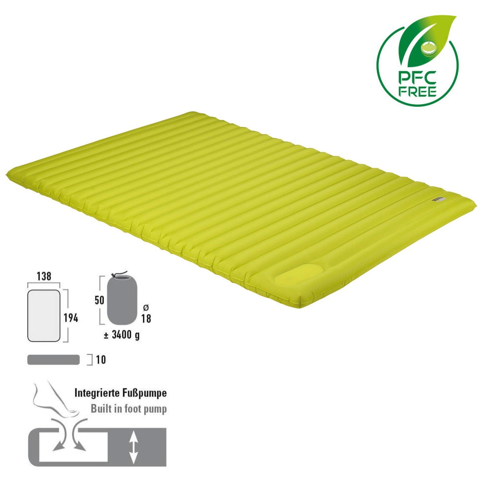 HIGH PEAK Isomatte Dallas Twin 2 Personen Luftbett Double XL Luftmatratze Pumpe