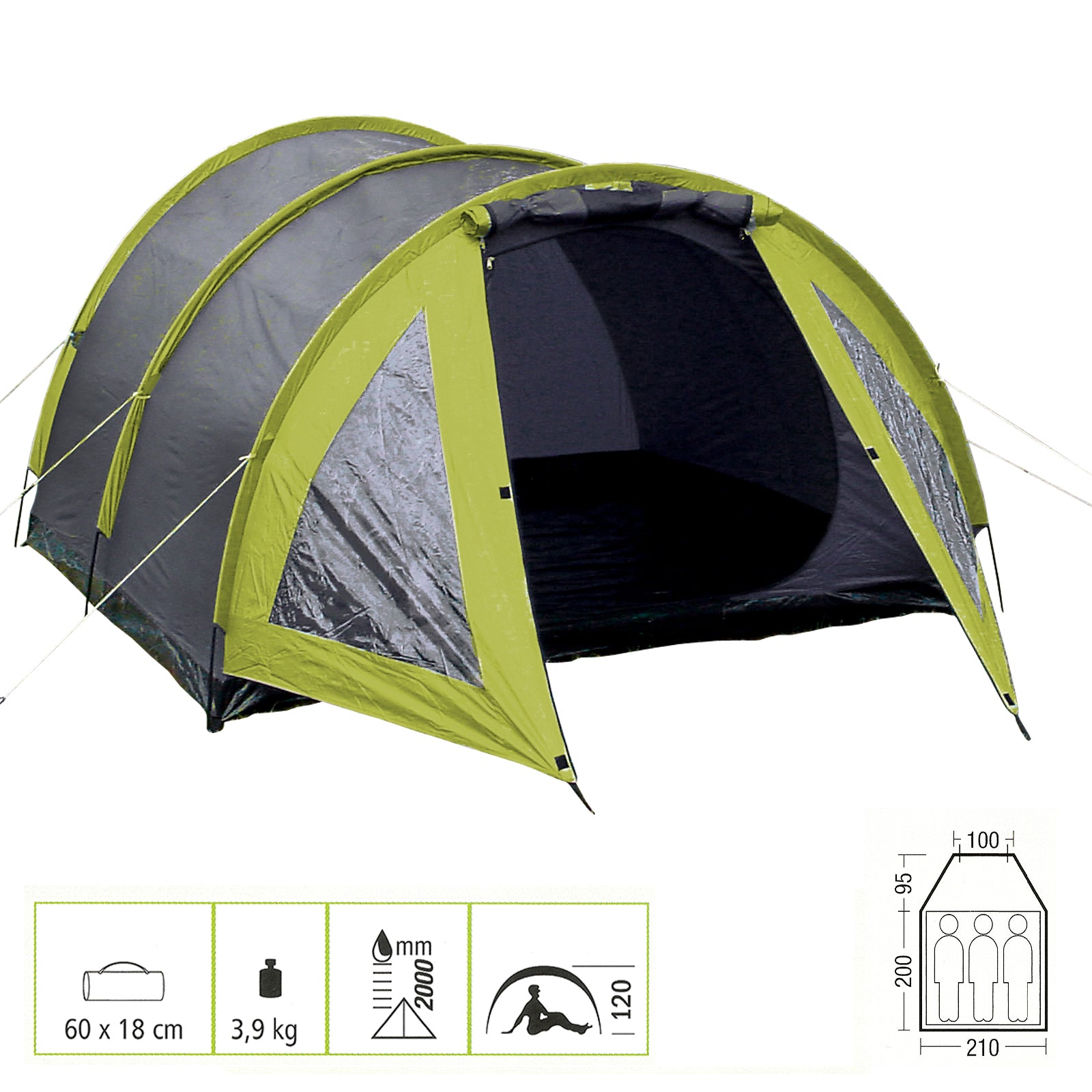 Tente tunnel EXPLORER 2 tentes 3 personnes tente de camping igloo tente familiale avec vestibule