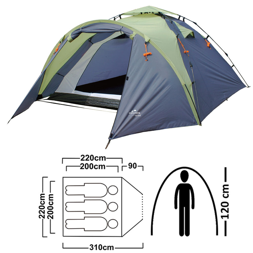 EXPLORER Automatikzelt Flash 3 Kuppelzelt Iglu Zelt Camping 2-3 Personen 3000 mm