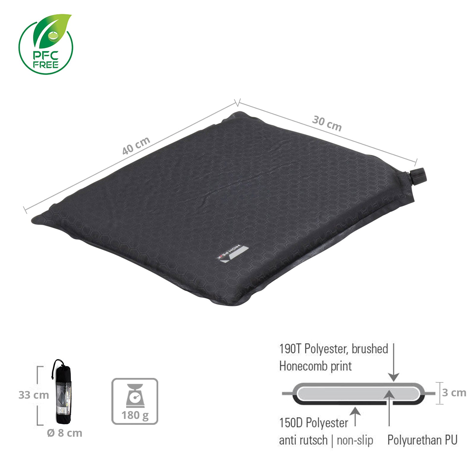 HIGH PEAK Sitzkissen selbstaufblasend Thermo Kissen Camping Stadion Reise Angeln