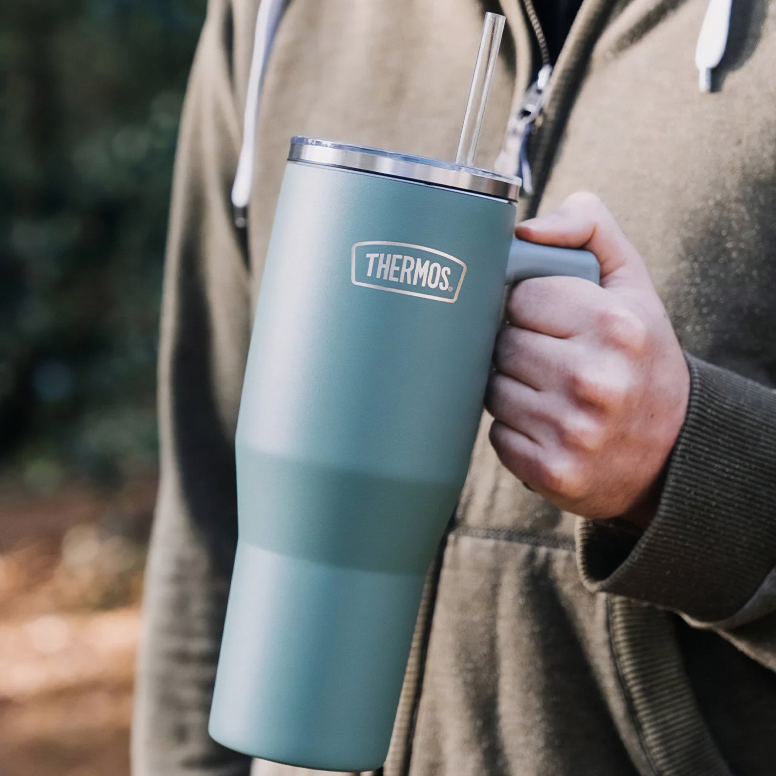 THERMOS Trinkbecher Refreshing Isolierbecher Trinkflasche Griff Strohhalm 1,1 L