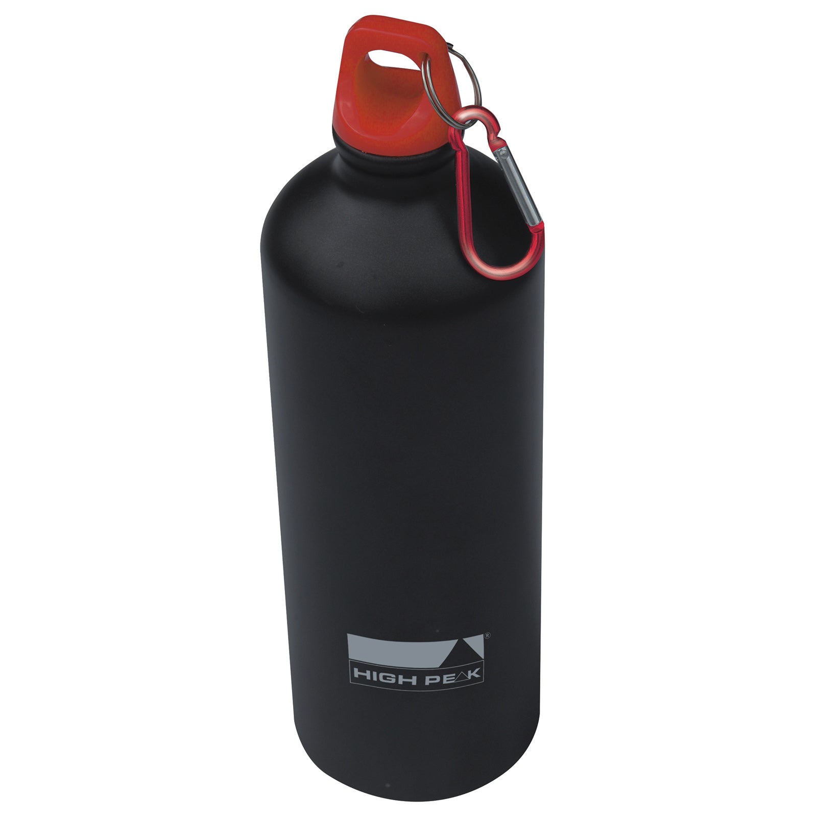 HIGH PEAK Alu Sportflasche 1 L - Trinkflasche Fahrrad Wasser Flasche Karabiner