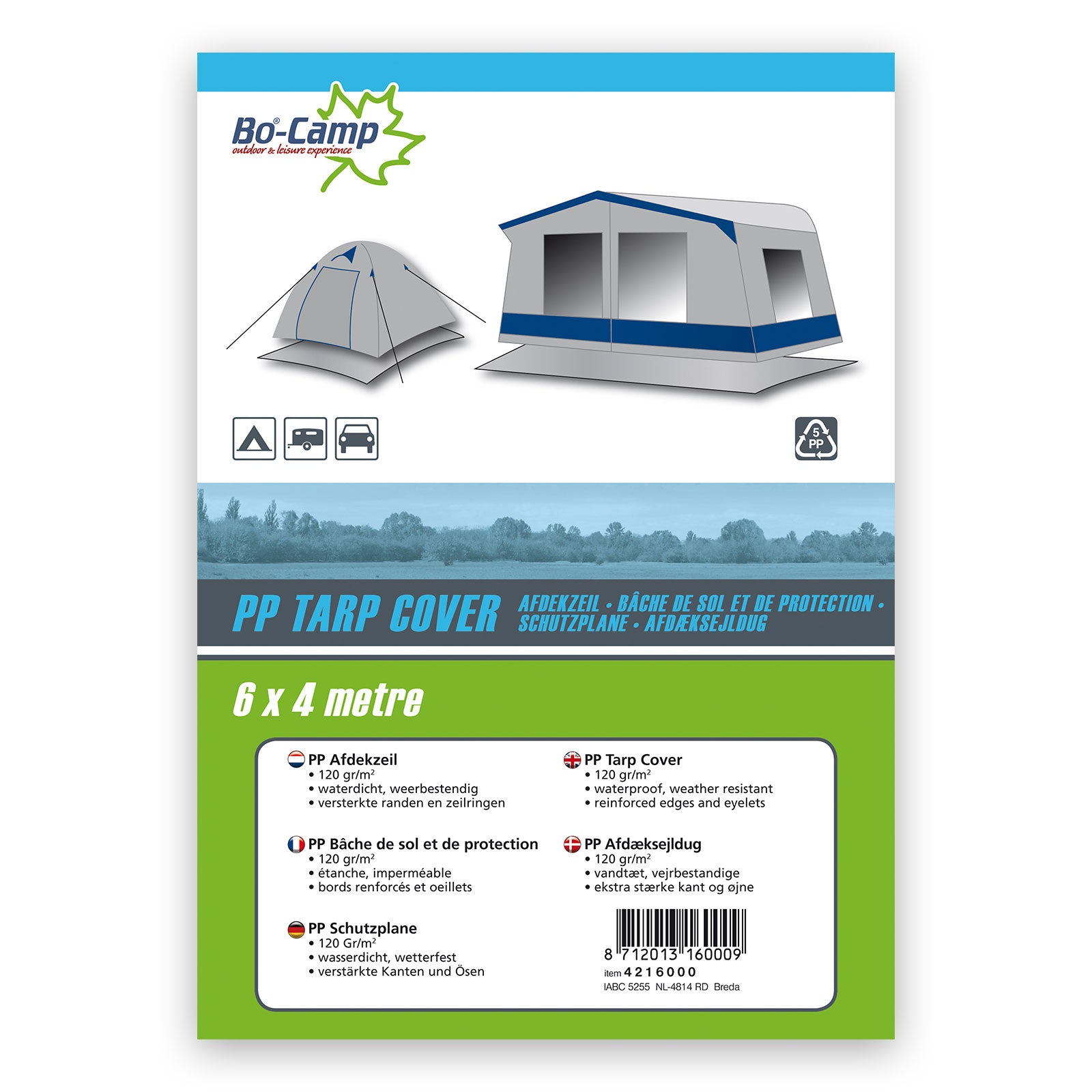 BO-CAMP Bâche en PE pour sol de tente, protection de camping, bâche de protection pour bois, tapis de sol