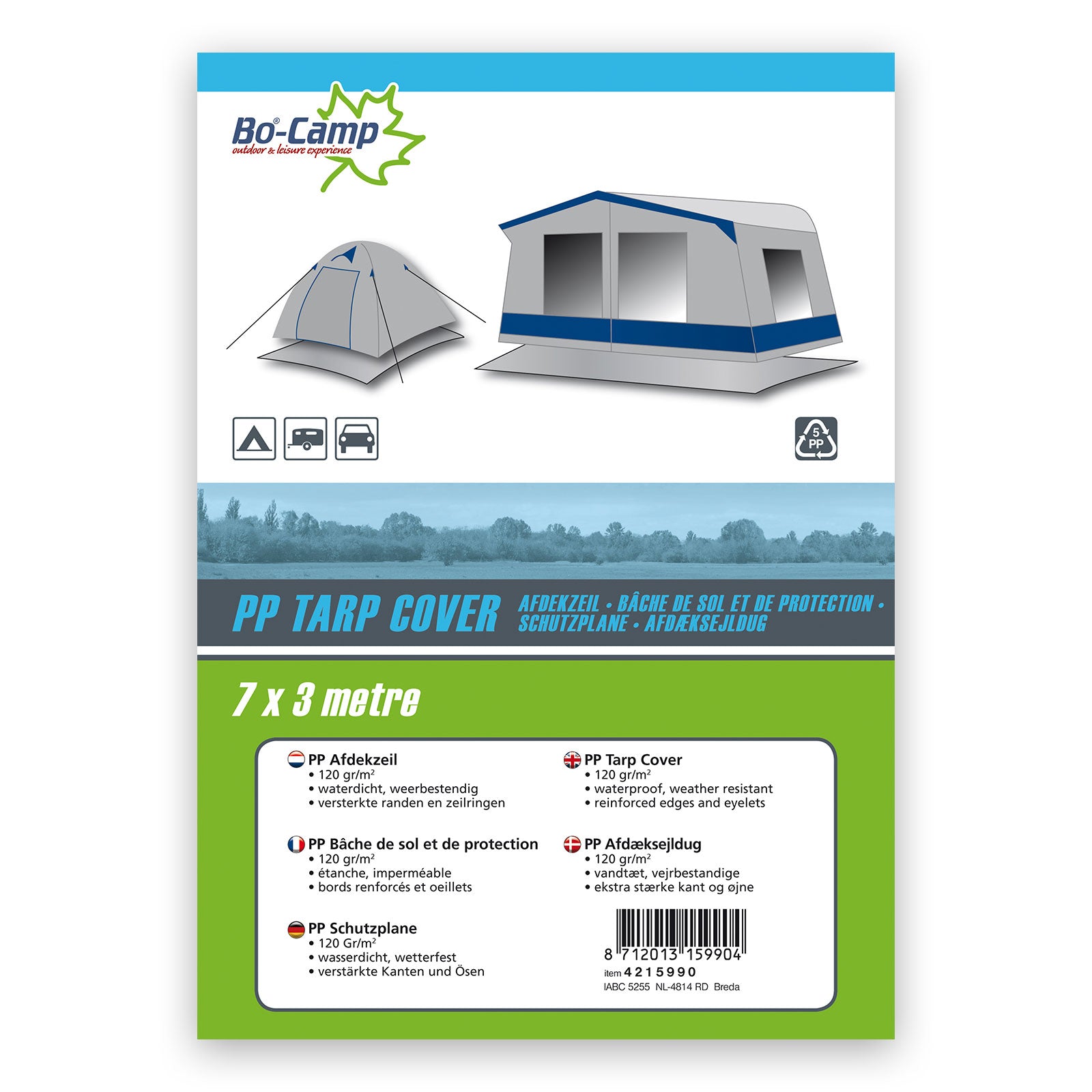 BO-CAMP Bâche en PE pour sol de tente, protection de camping, bâche de protection pour bois, tapis de sol