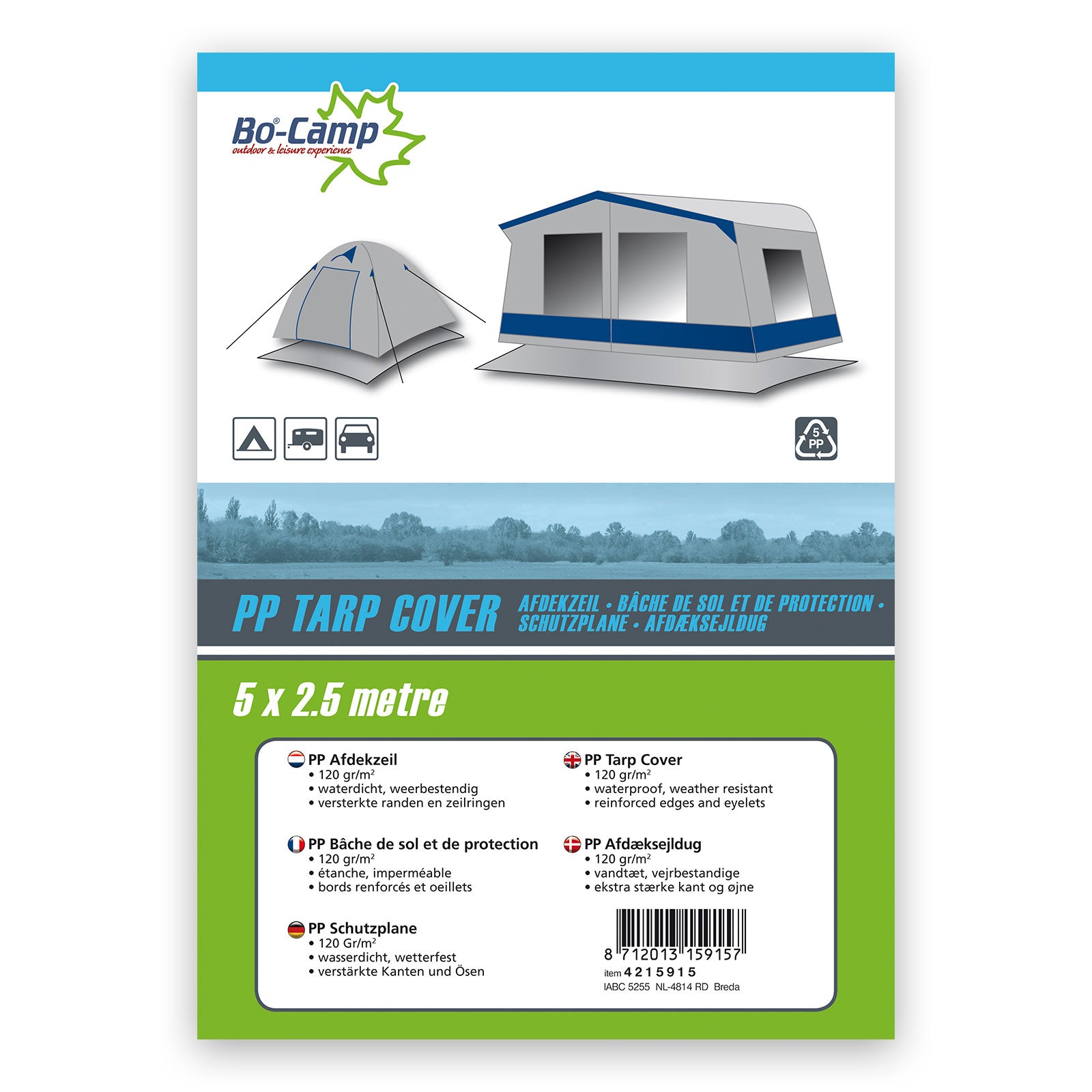 BO-CAMP Bâche en PE pour sol de tente, protection de camping, bâche de protection pour bois, tapis de sol