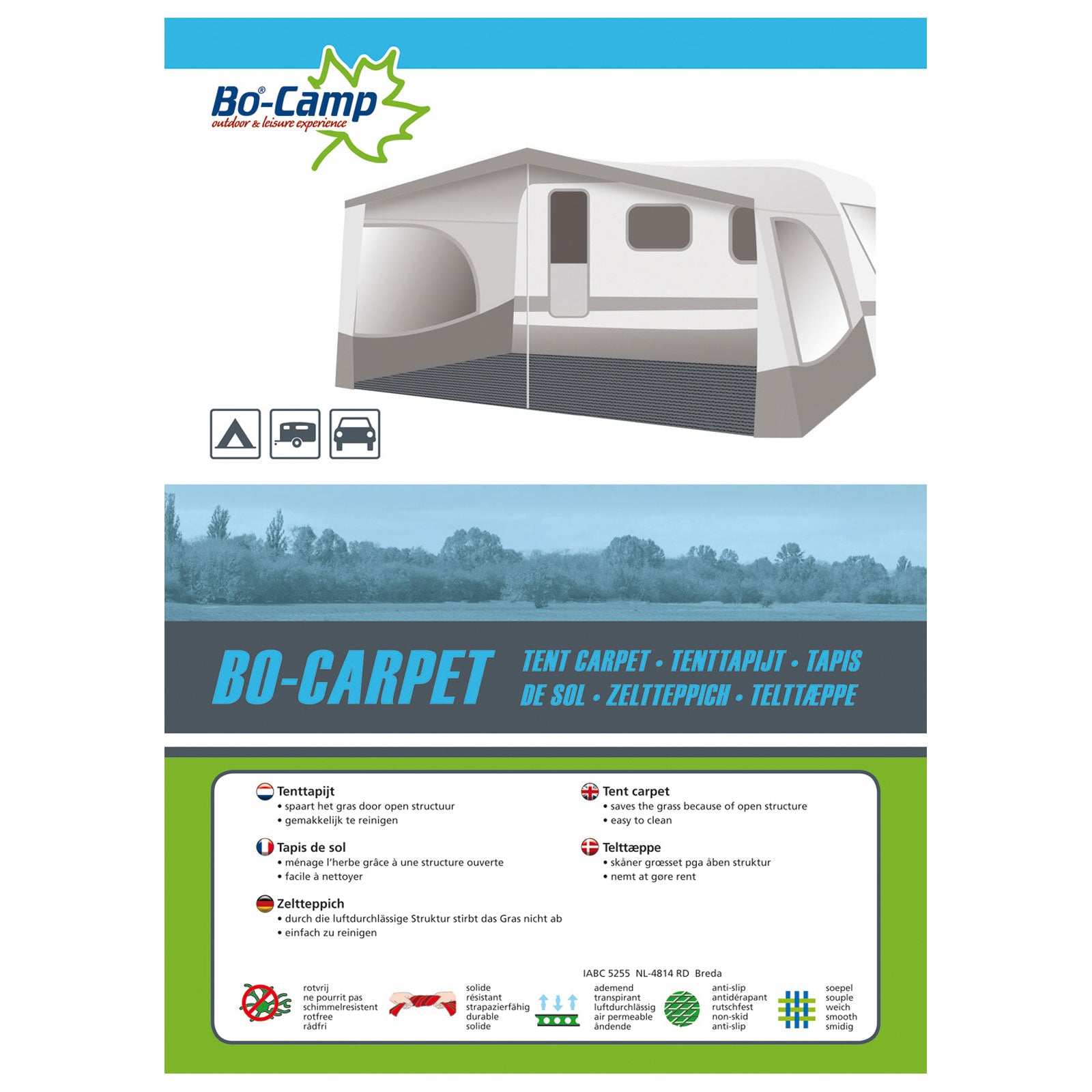 BO-CAMP Tapis d'auvent pour tente de camping, caravane, balcon, extérieur, 2-6 m