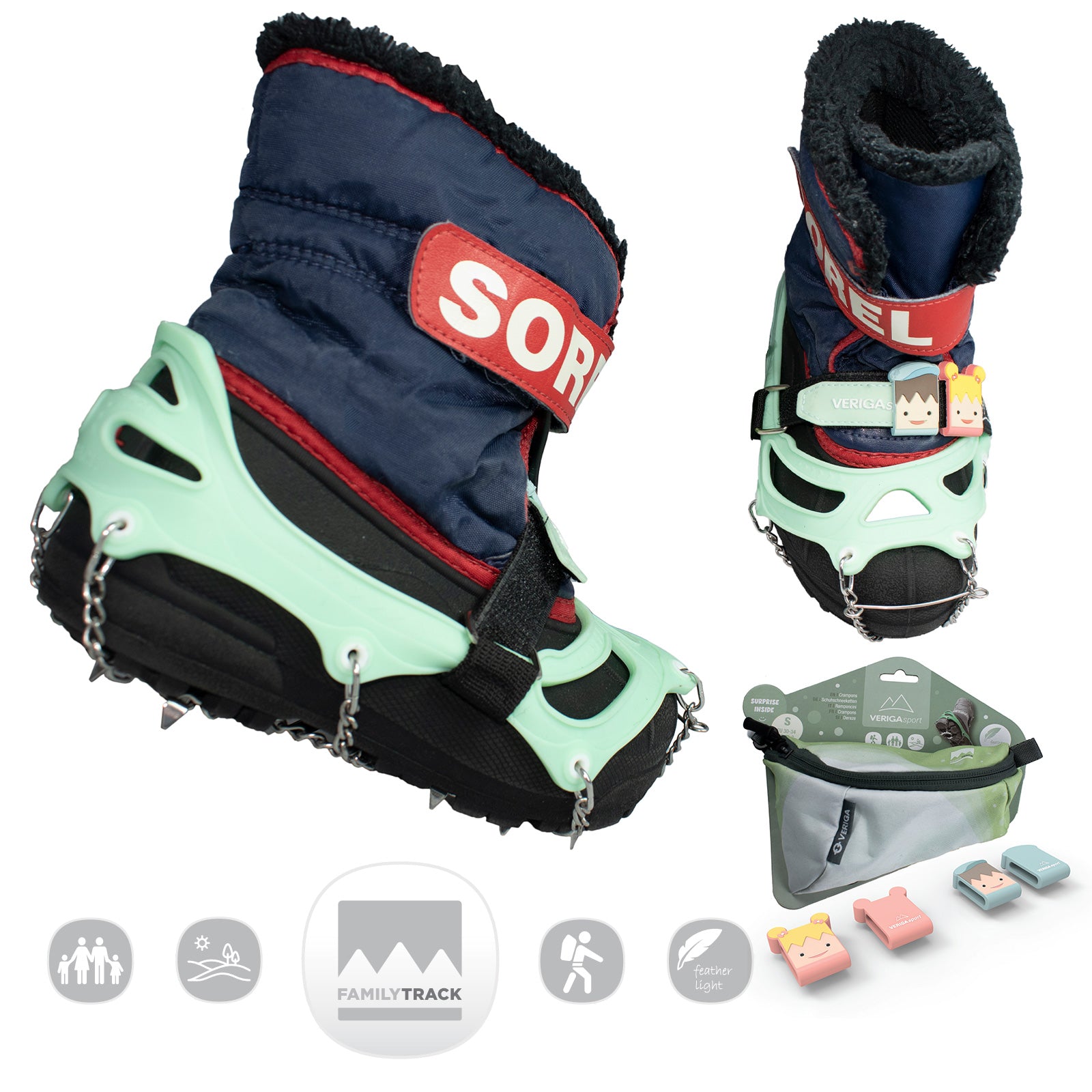 VERIGA Family Track Kids Schuhkrallen Eis Krallen Schuh Spikes Schnee Steigeisen
