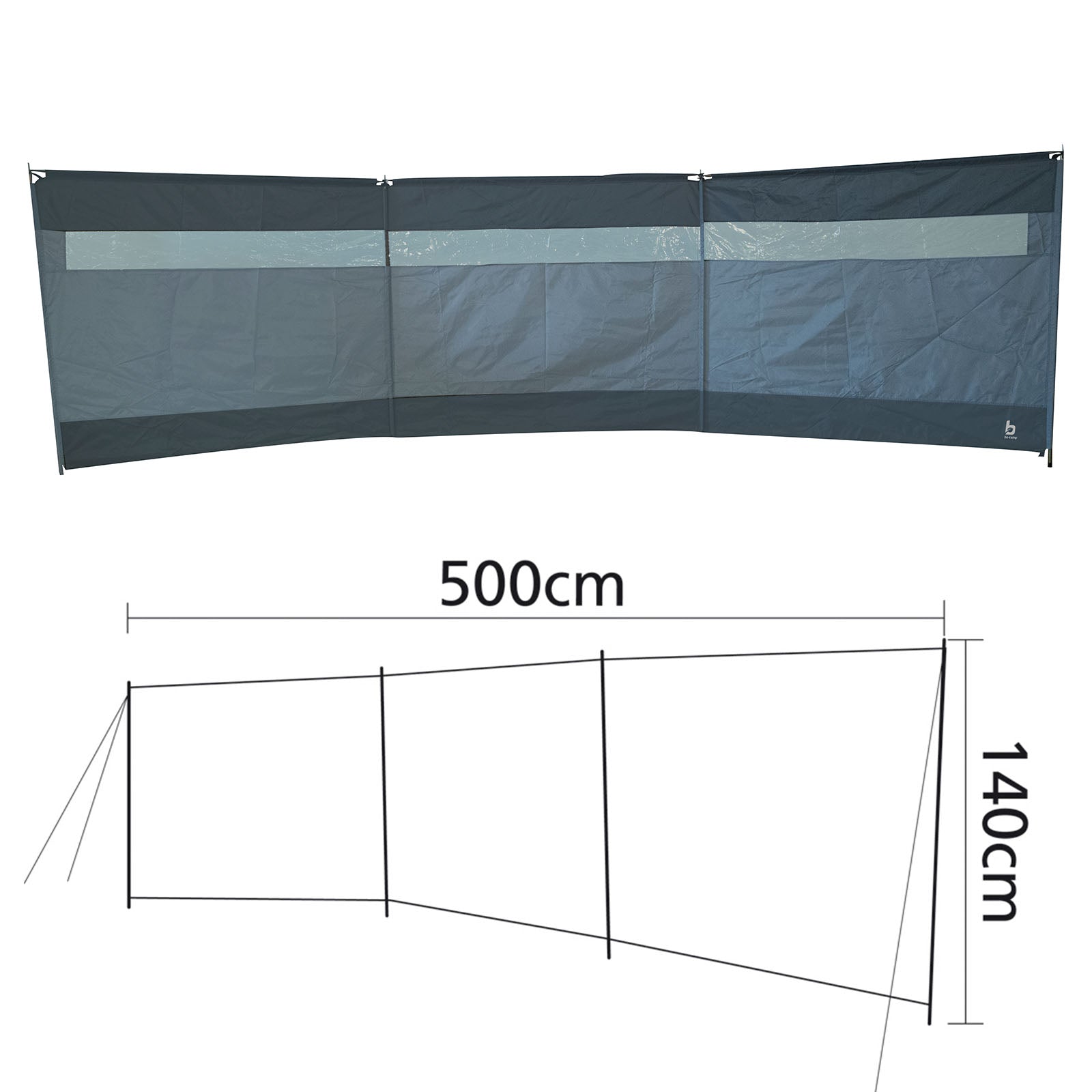 BO-CAMP Brise-vent solide 500 x 140 cm pour camping, jardin, plage, long, grand format