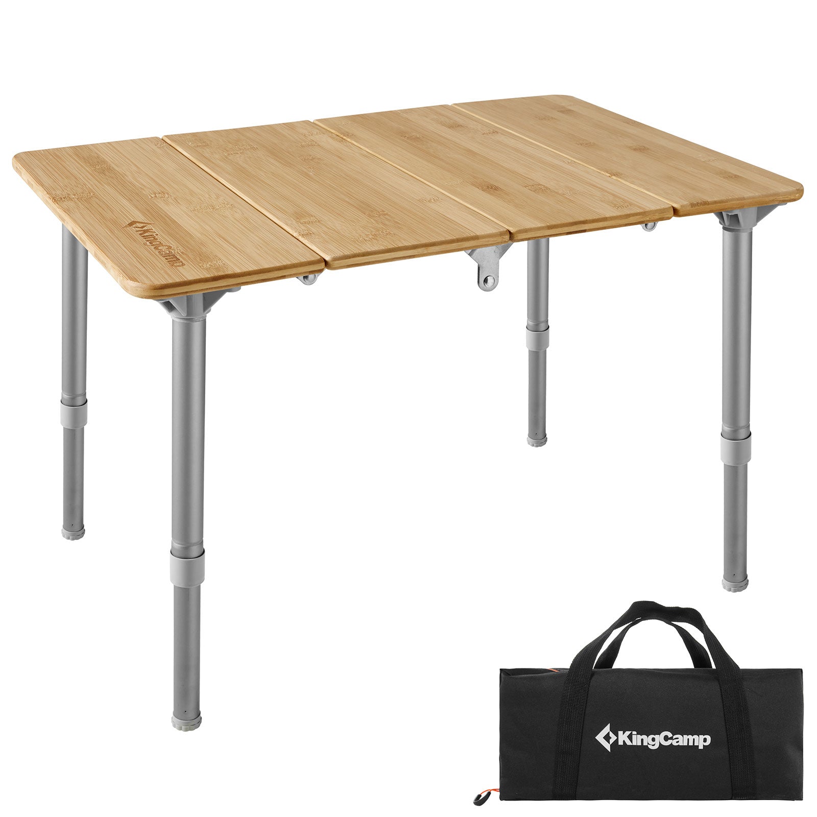 Table pliante de camping KINGCAMP en aluminium, bambou et bois, réglable en continu