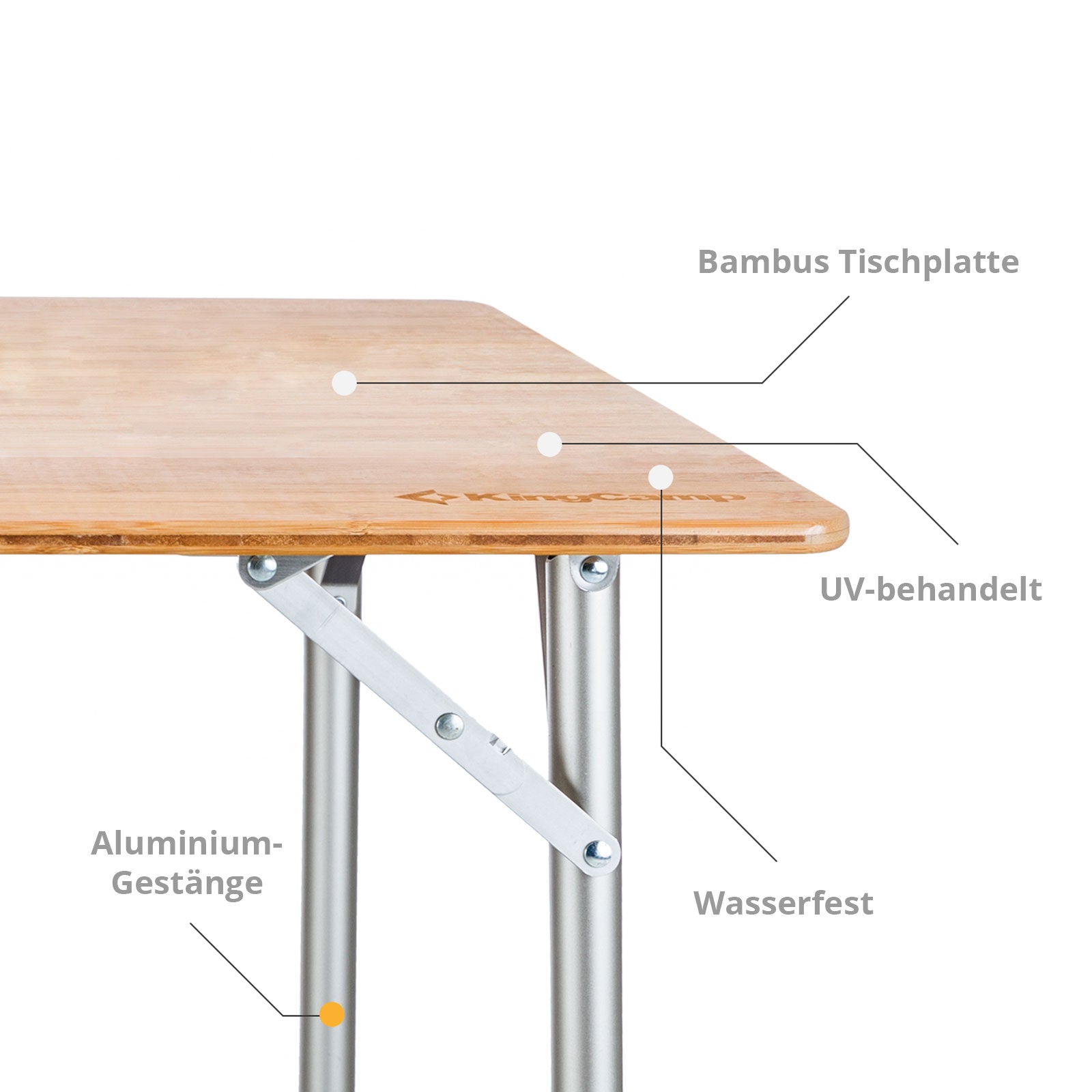 Table pliante de camping KINGCAMP en aluminium, bambou et bois, réglable en continu