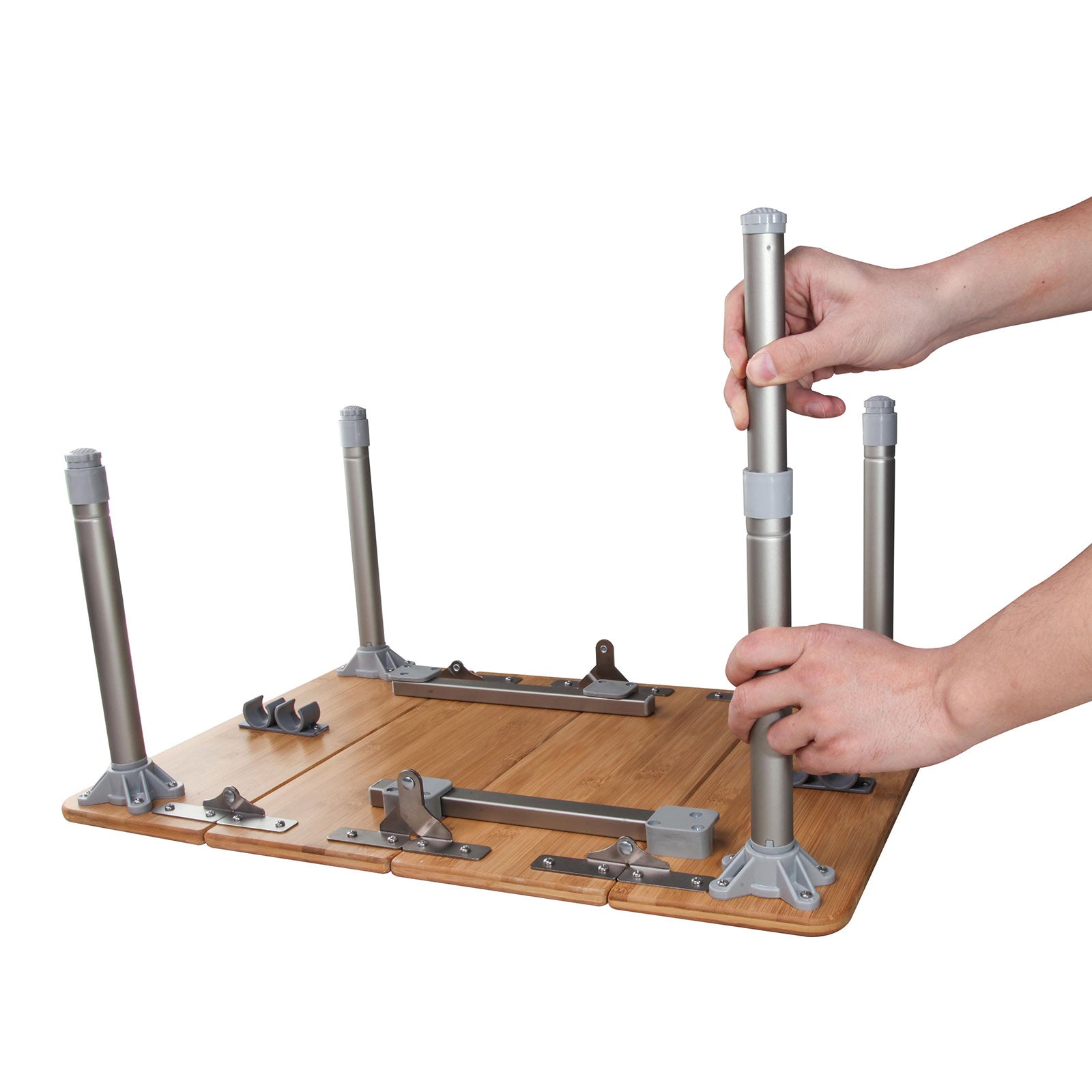 KINGCAMP Falt Tisch Camping Klapptisch Alu Bambus Holz Stufenlos Verstellbar