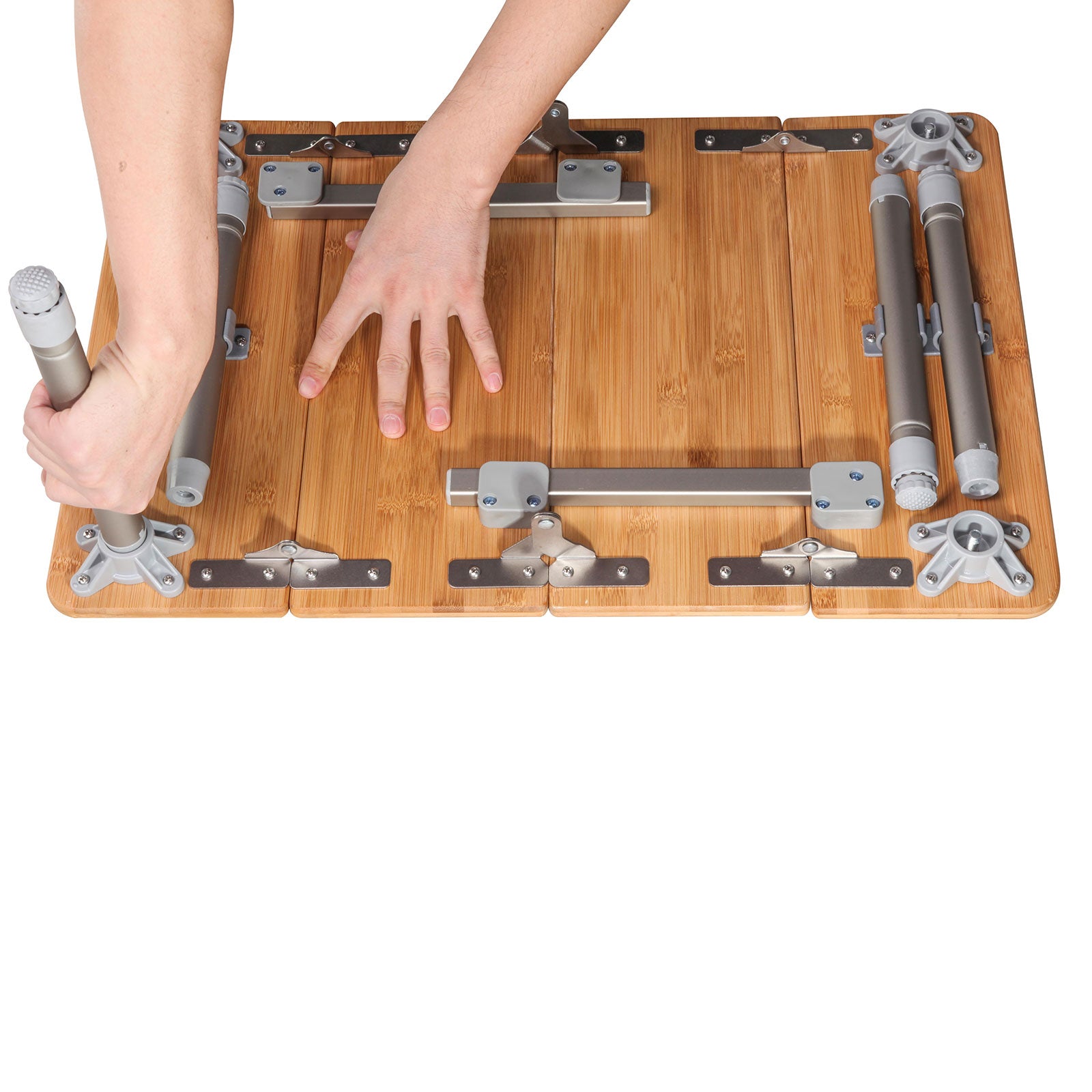 KINGCAMP Falt Tisch Camping Klapptisch Alu Bambus Holz Stufenlos Verstellbar