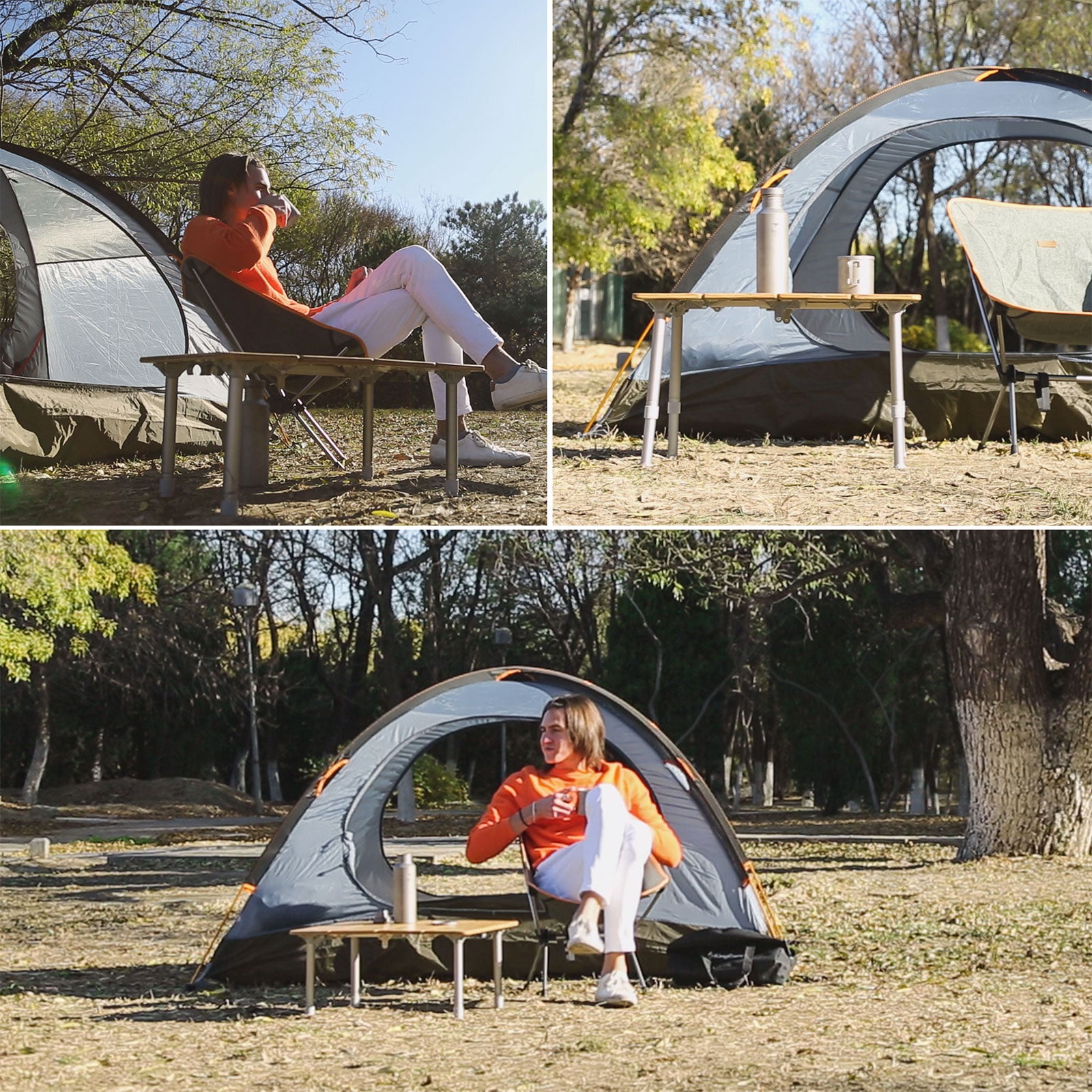 Table pliante de camping KINGCAMP en aluminium, bambou et bois, réglable en continu