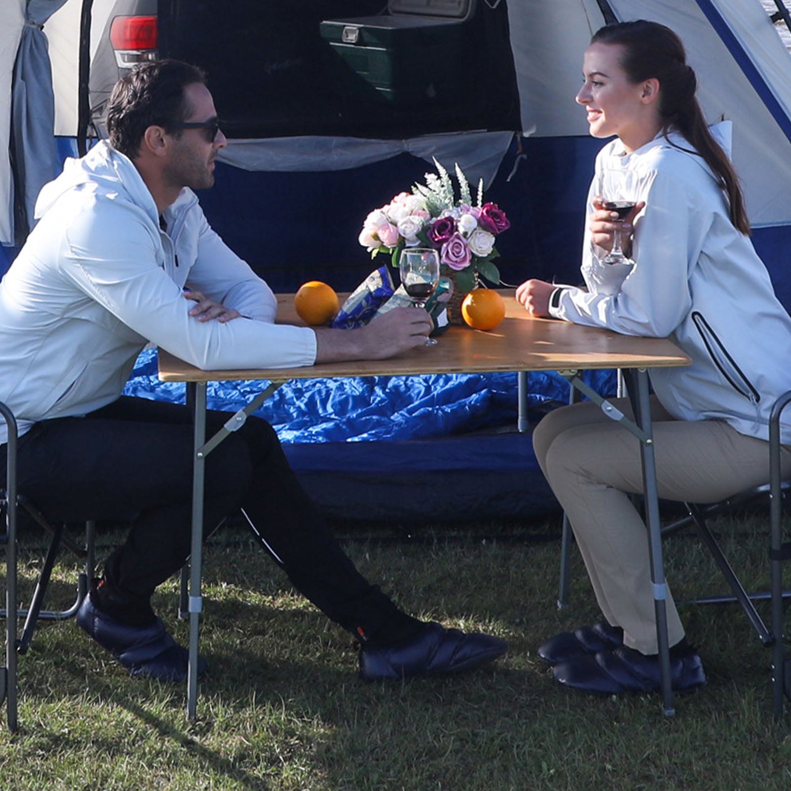 KINGCAMP Bambus Falt Tisch Camping Klapptisch Garten Alu Holz 3Höhen Verstellbar