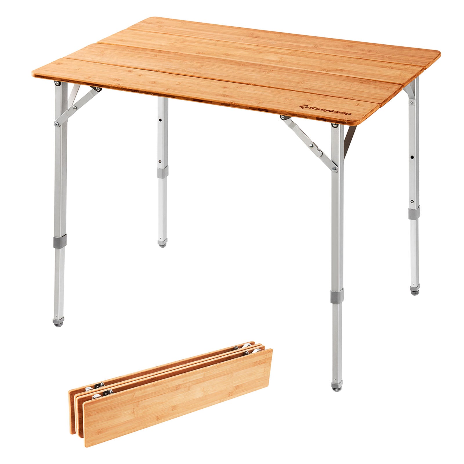 Table de camping pliante en bambou KINGCAMP, table de camping pliante en aluminium et bois, 3 hauteurs
