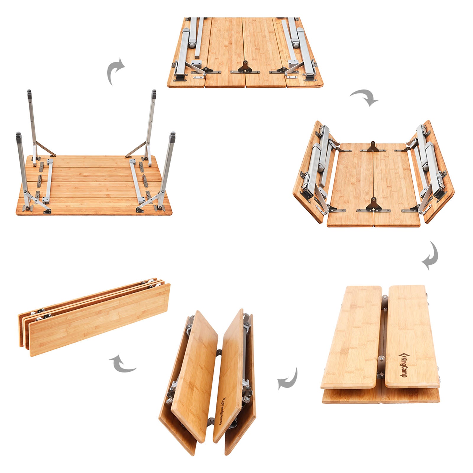 KINGCAMP Bamboo Camping Table Folding Table Camping Folding Table Aluminum Wood 3 Heights