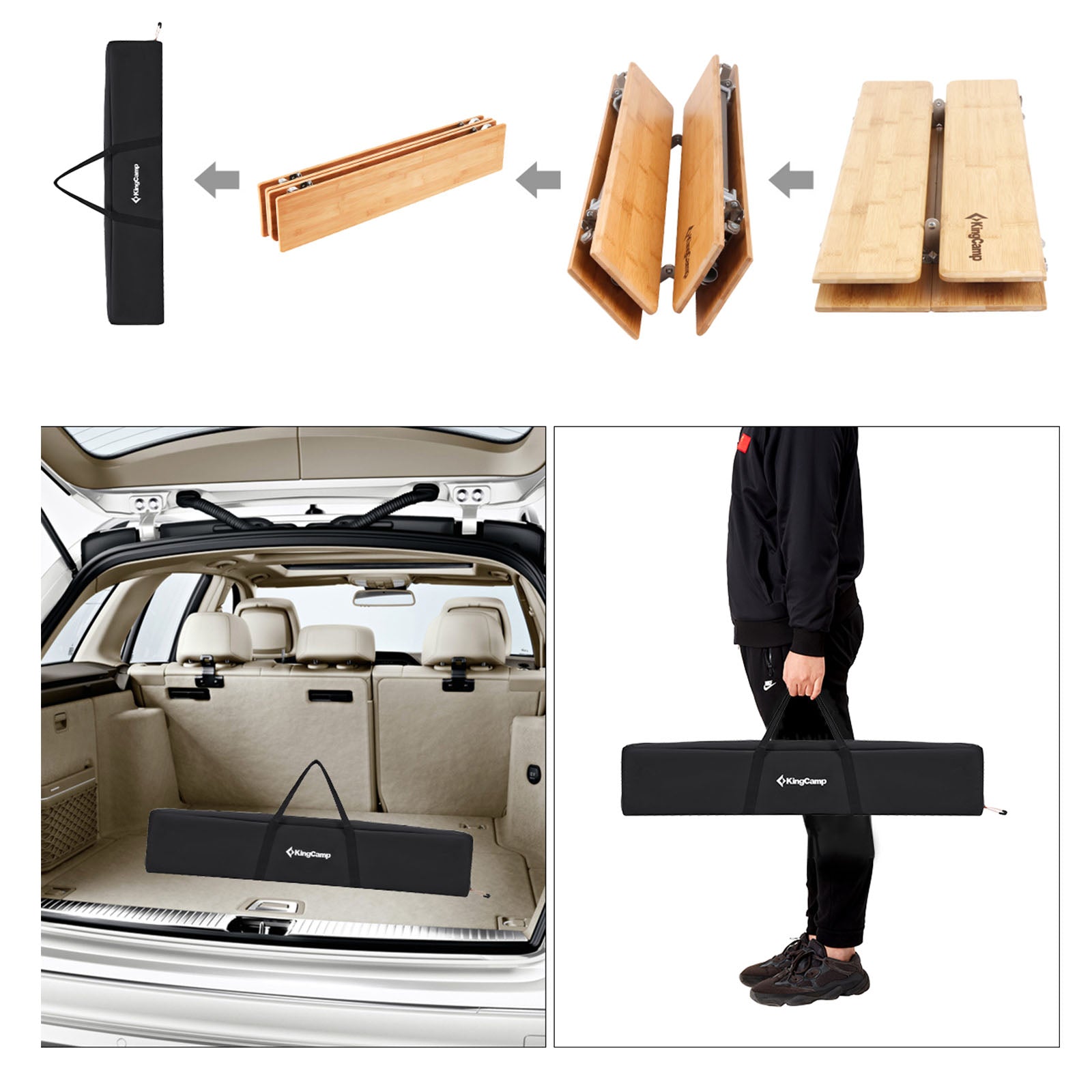 KINGCAMP Bambus Falt Tisch Camping Klapptisch Garten Alu Holz 3Höhen Verstellbar