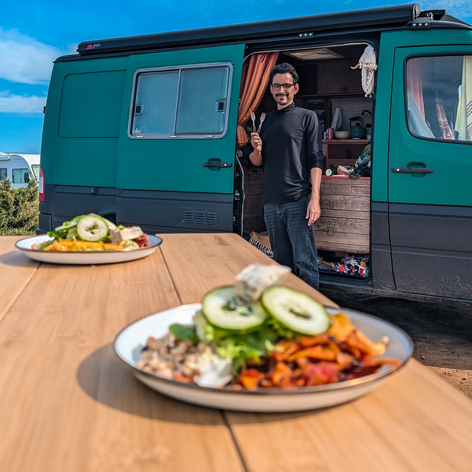 KINGCAMP Bambus Falt Tisch Camping Klapptisch Garten Alu Holz 3Höhen Verstellbar
