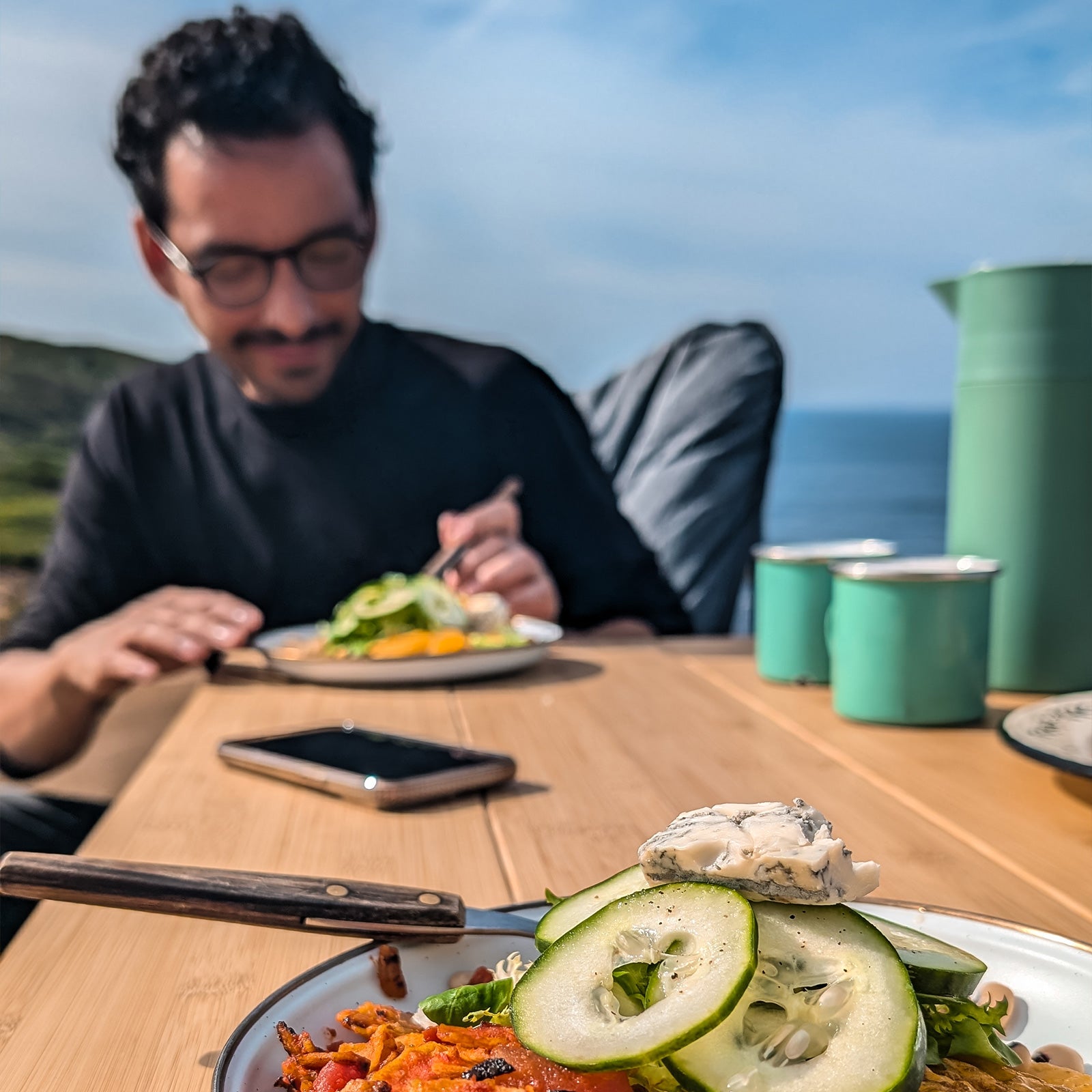 KINGCAMP Bambus Falt Tisch Camping Klapptisch Garten Alu Holz 3Höhen Verstellbar