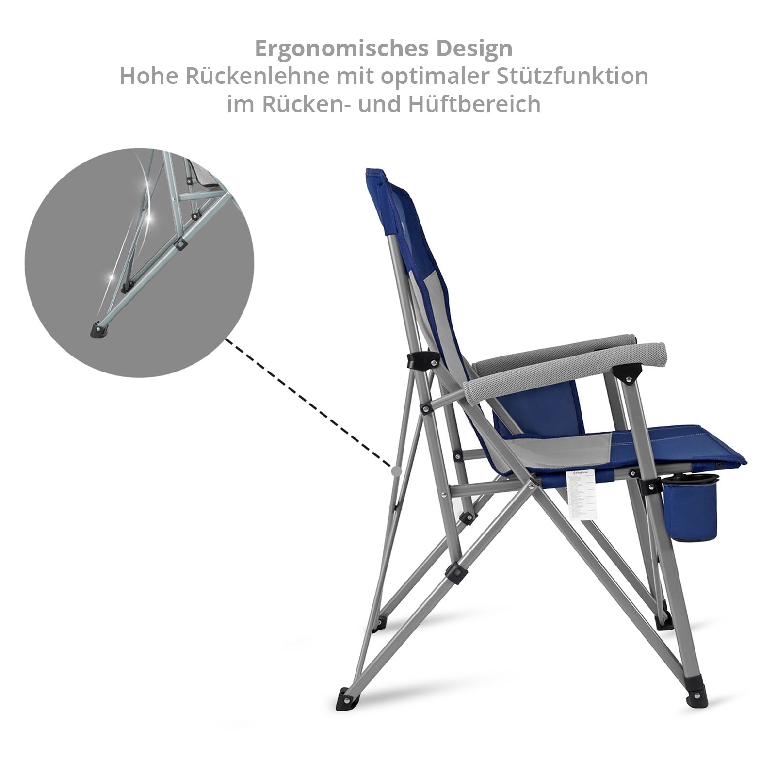 KINGCAMP Campingklapstoel XL Klapstoel Tuin Outdoor Armleuningen Staal 136 kg