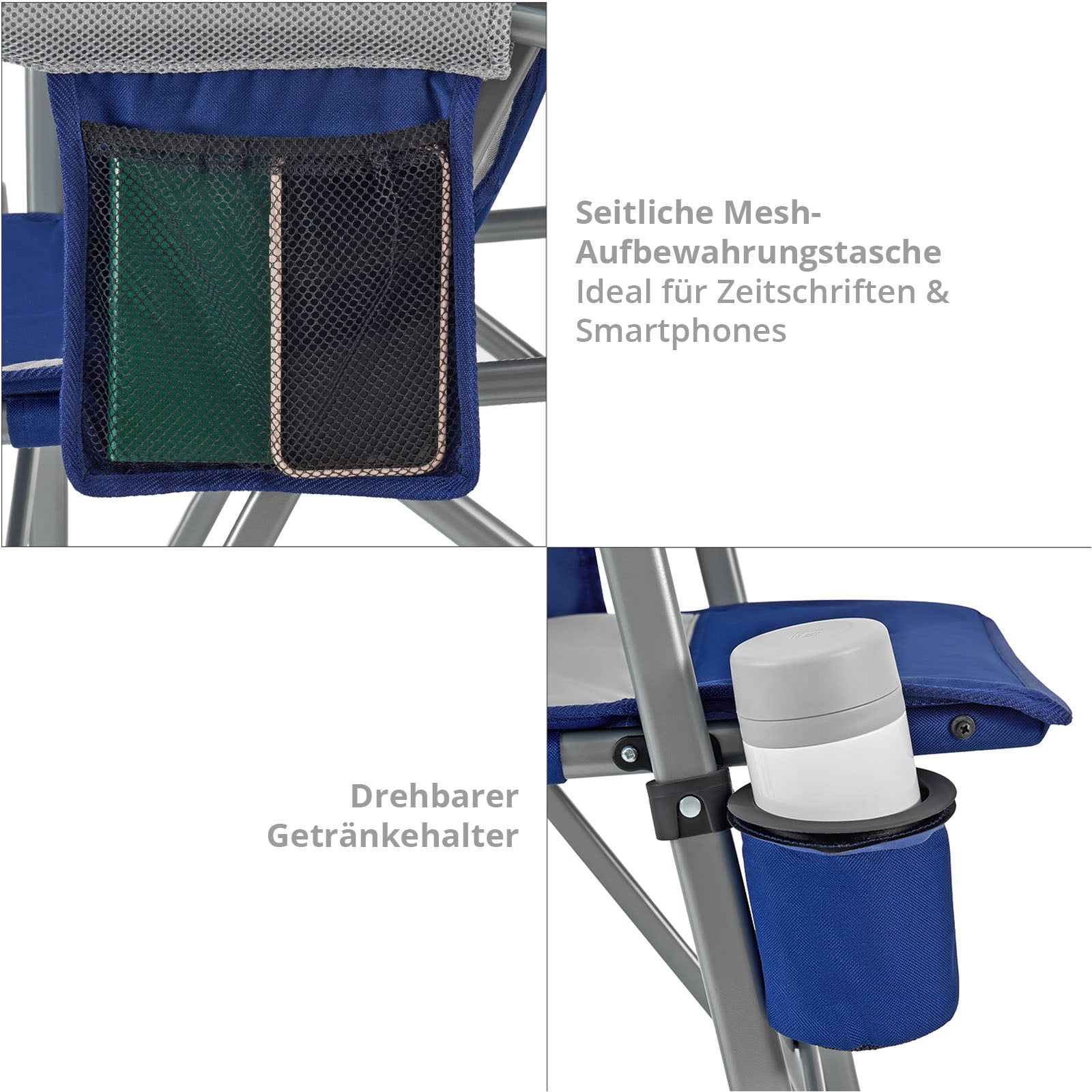 KINGCAMP Campingklapstoel XL Klapstoel Tuin Outdoor Armleuningen Staal 136 kg