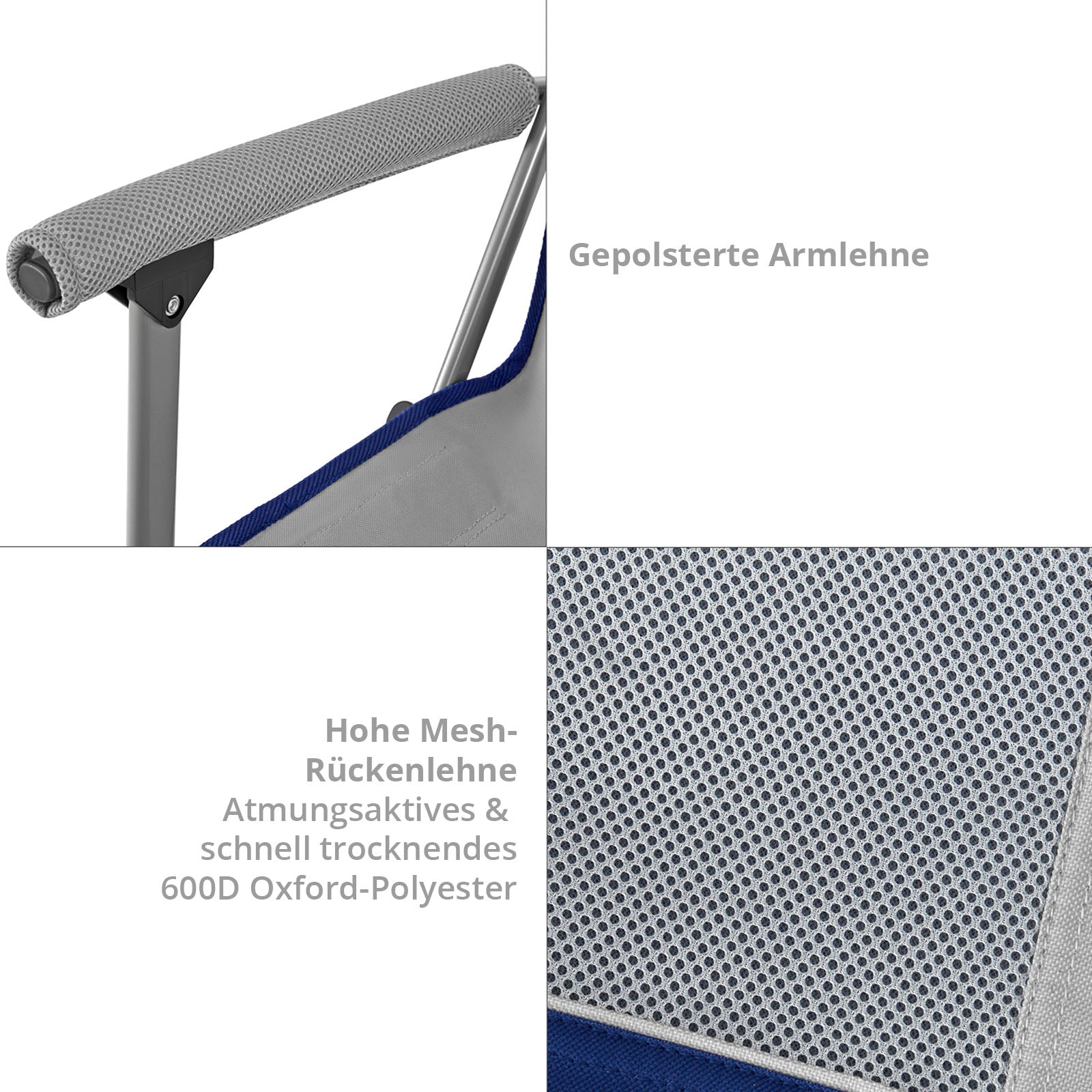 KINGCAMP Campingklapstoel XL Klapstoel Tuin Outdoor Armleuningen Staal 136 kg