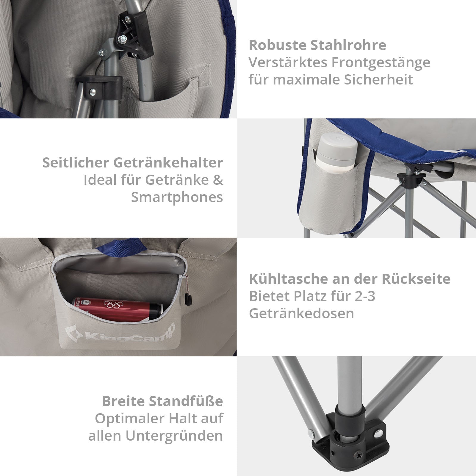 KINGCAMP MoonChair XL Camping Klapp Stuhl Garten Falt Sessel Kühltasche 150 kg