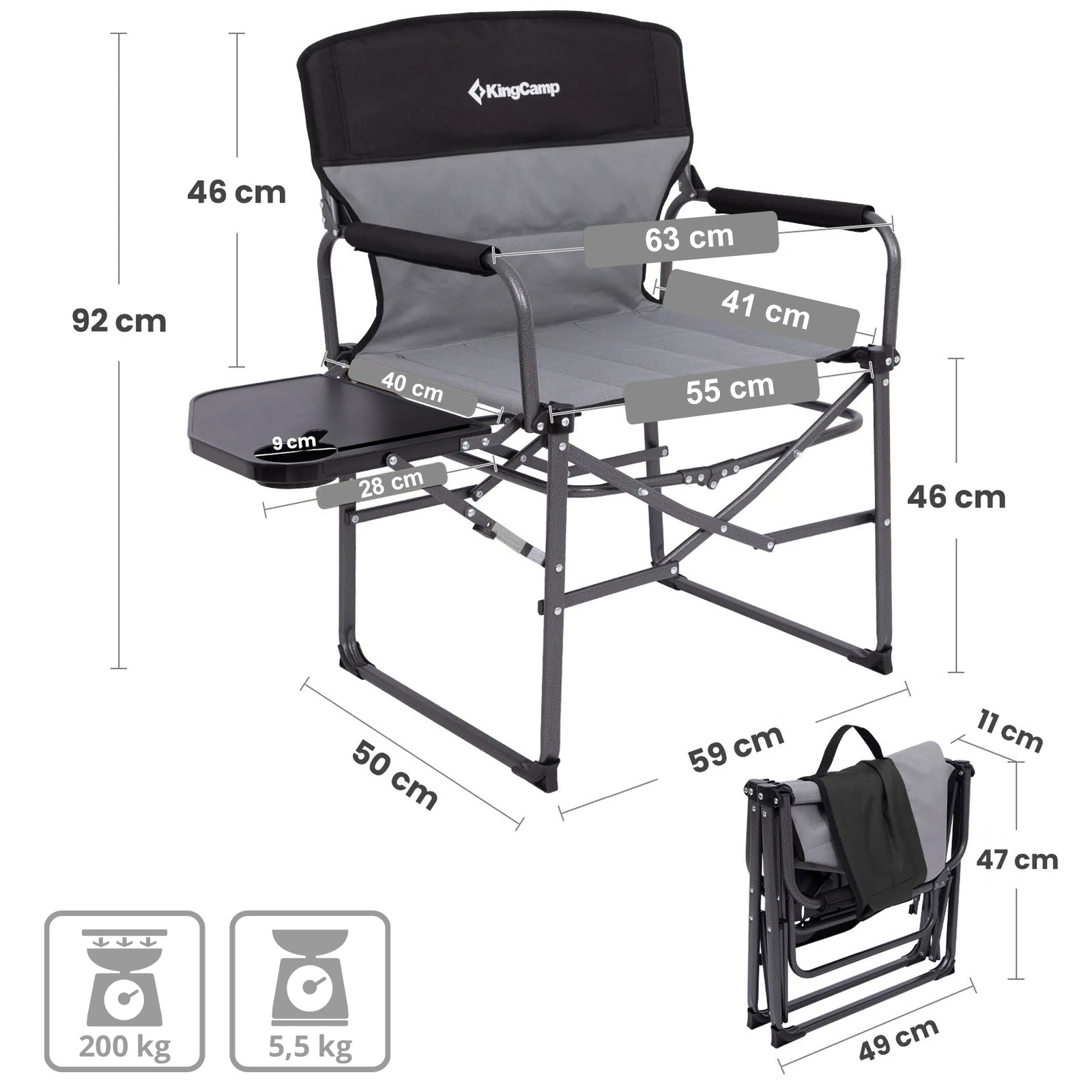 KINGCAMP Campingstuhl Director Chair II Regiestuhl Outdoor Armlehne 200 kg