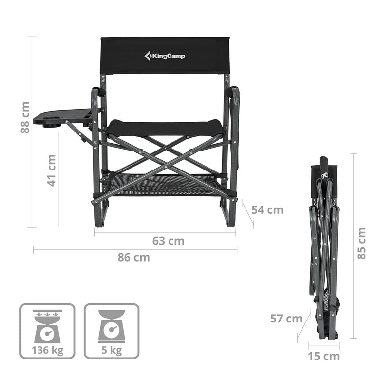 Chaise de directeur KINGCAMP Chaise pliante de camping multi-usages Chaise pliante Table avec accoudoirs